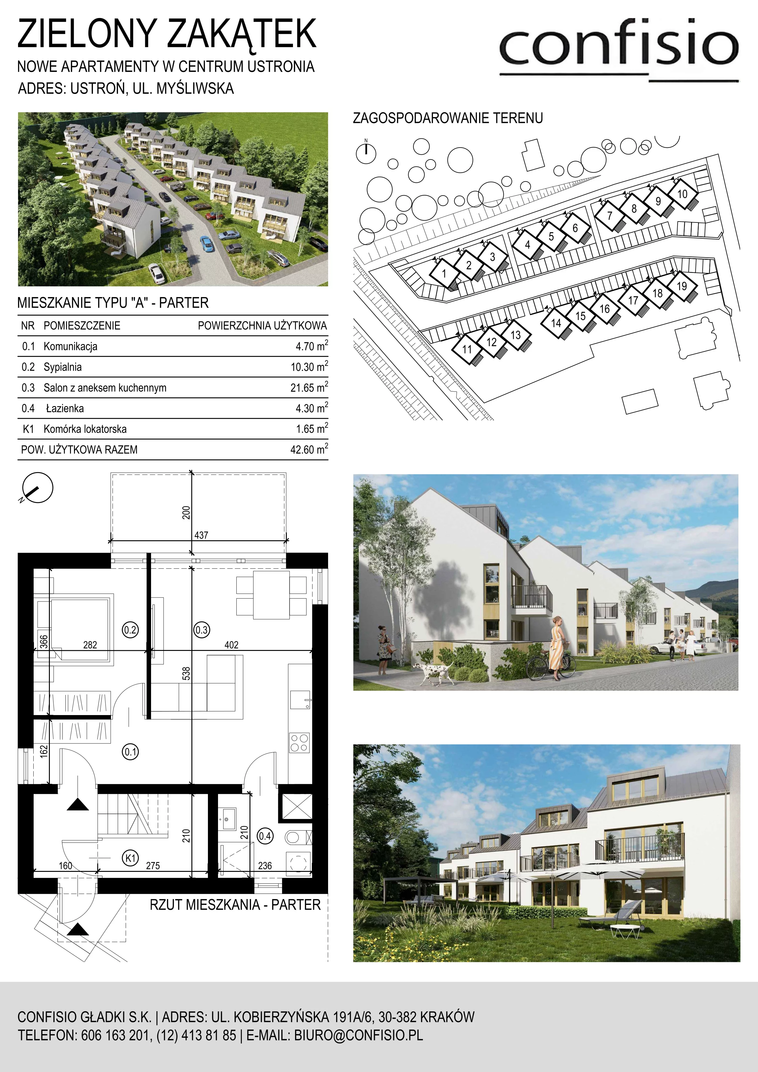 2 pokoje, mieszkanie 42,60 m², parter, oferta nr 9A, Zielony Zakątek Ustroń, Ustroń, ul. Myśliwska