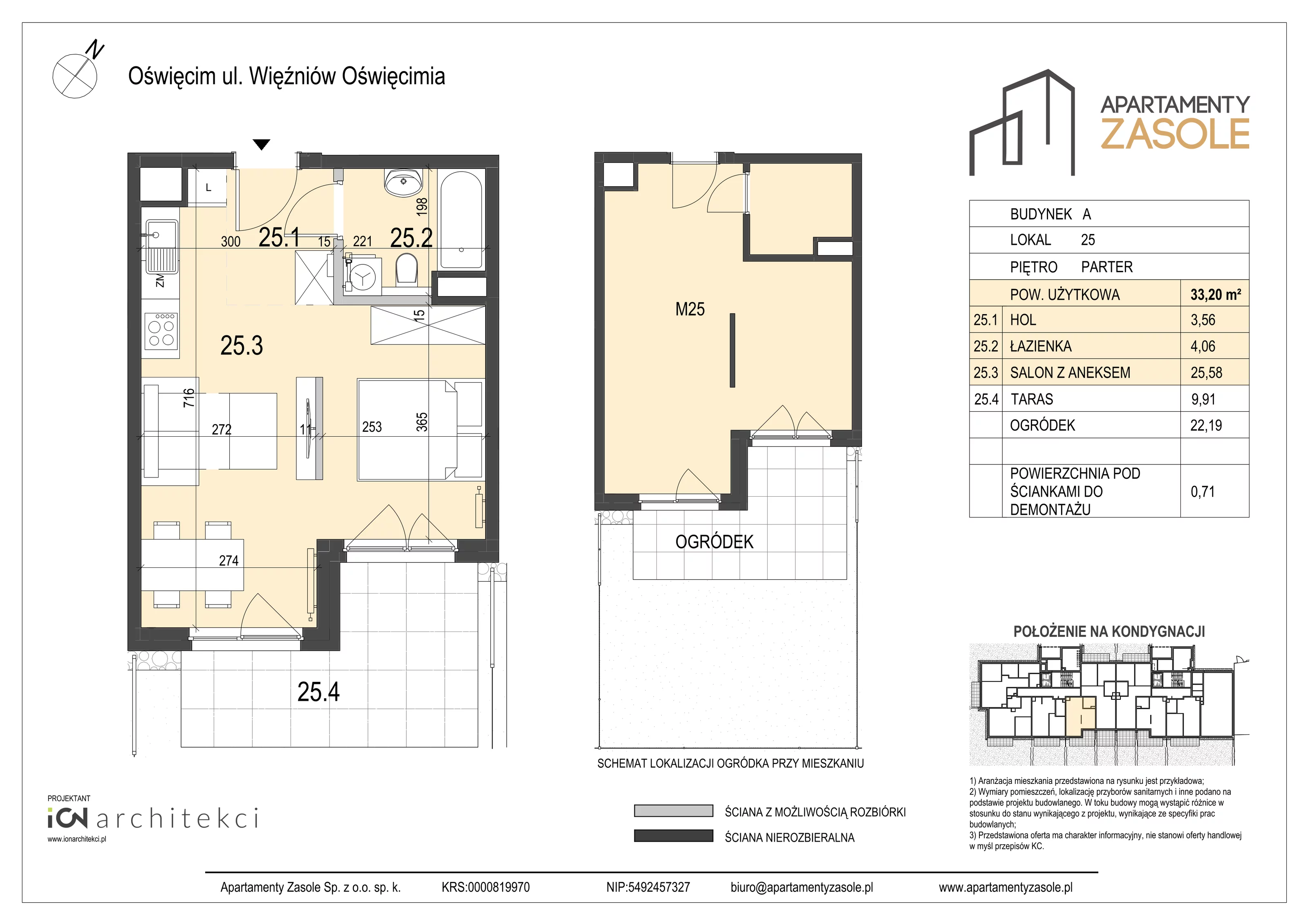 1 pokój, mieszkanie 33,20 m², parter, oferta nr 25, Apartamenty Zasole, Oświęcim, ul. Więźniów Oświęcimia