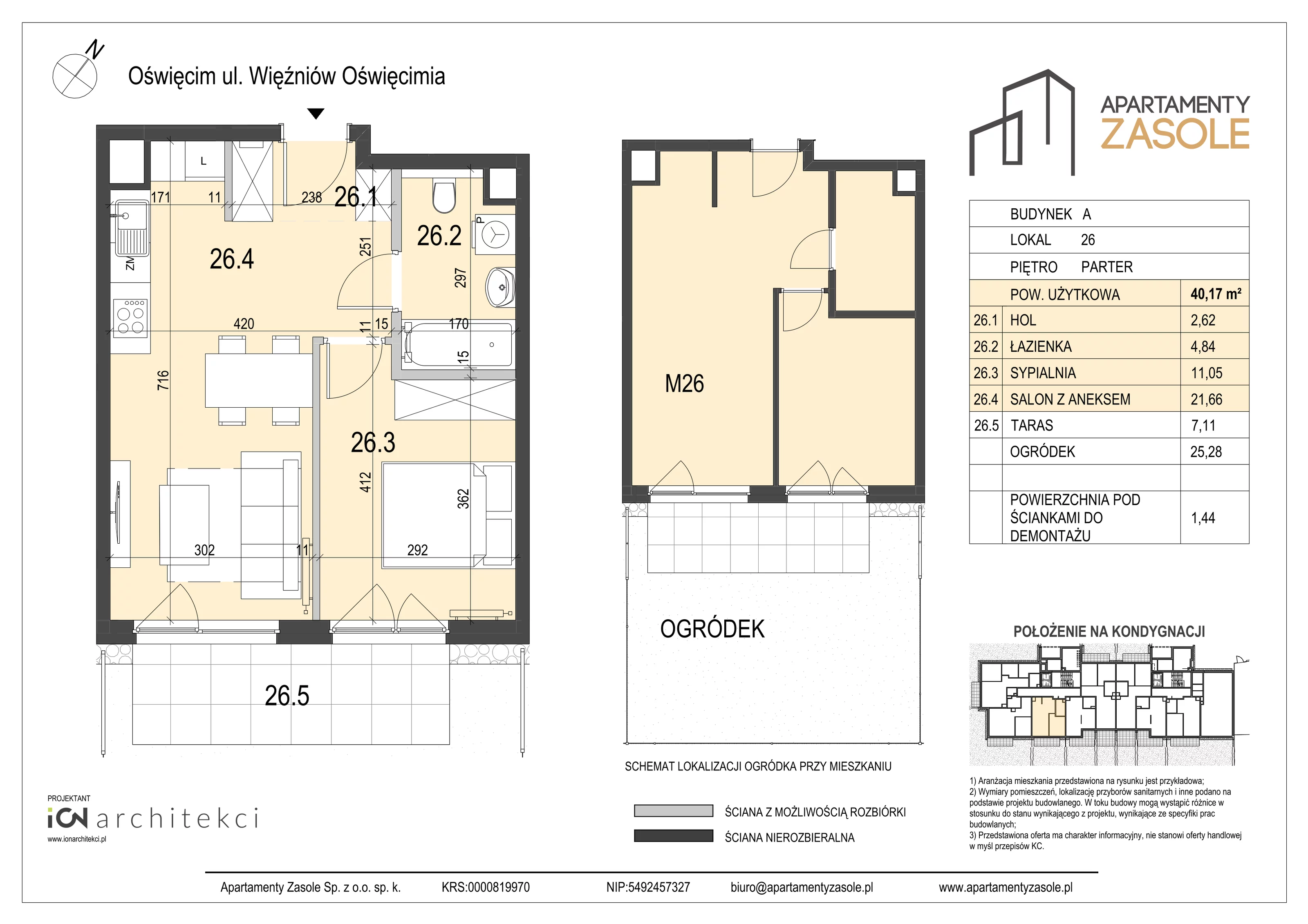 2 pokoje, mieszkanie 40,17 m², parter, oferta nr 26, Apartamenty Zasole, Oświęcim, ul. Więźniów Oświęcimia