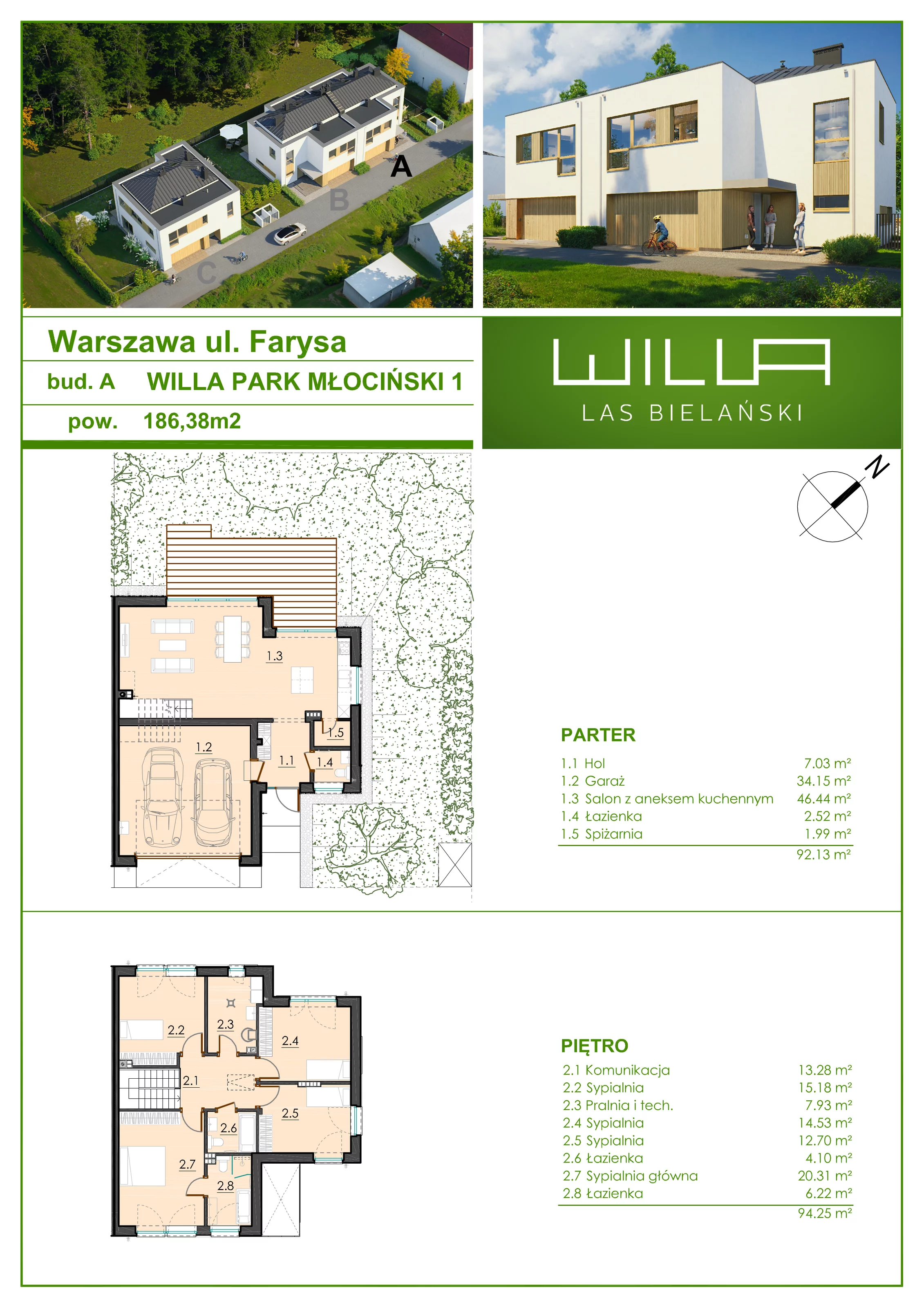 Dom 186,00 m², oferta nr A-1, Willa Las Bielański, Warszawa, Bielany, Młociny, ul. Farysa 47