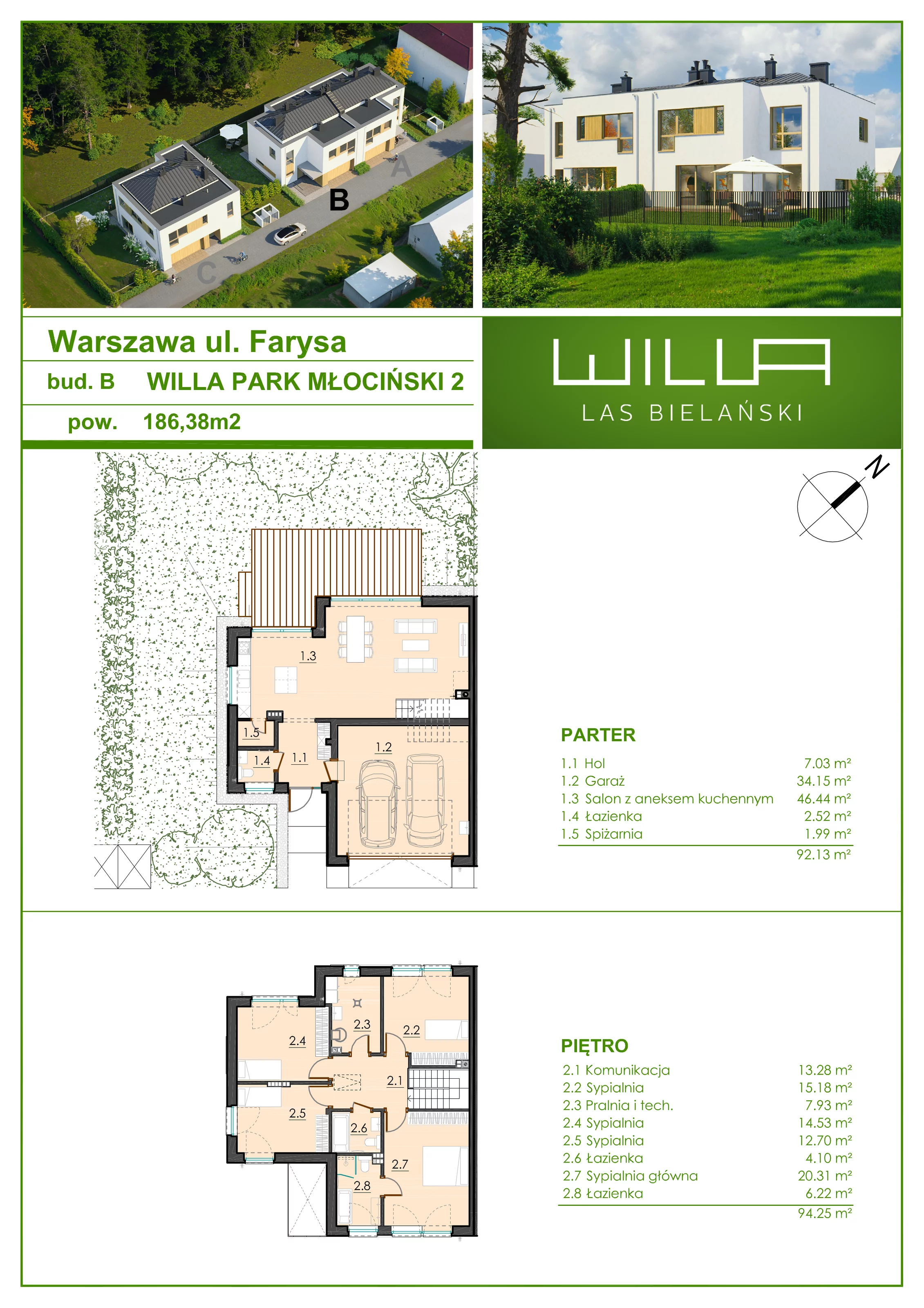 Dom 186,00 m², oferta nr B-1, Willa Las Bielański, Warszawa, Bielany, Młociny, ul. Farysa 47