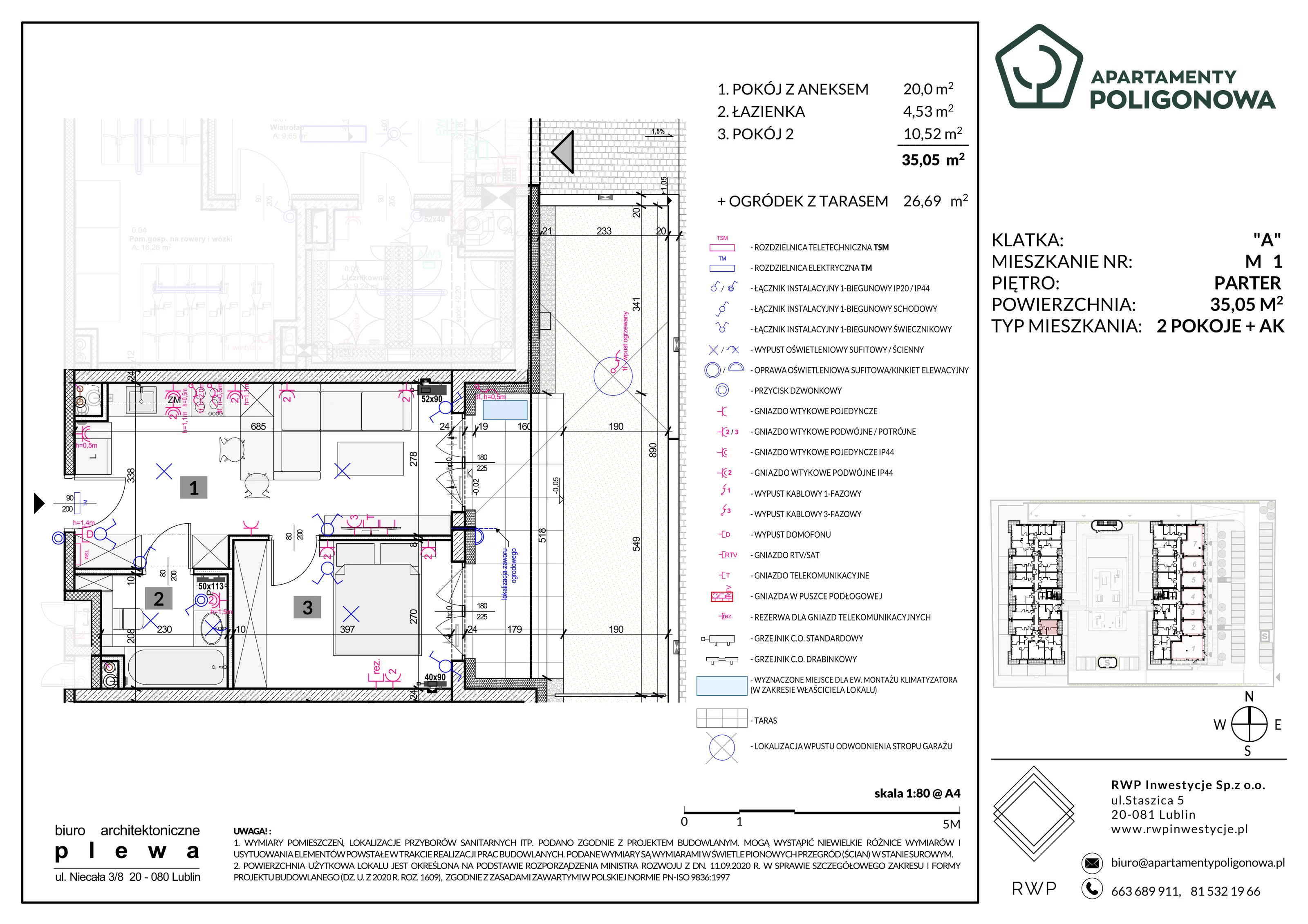 2 pokoje, mieszkanie 35,05 m², parter, oferta nr 1, Apartamenty Poligonowa 5, Lublin, Sławin, ul. Poligonowa