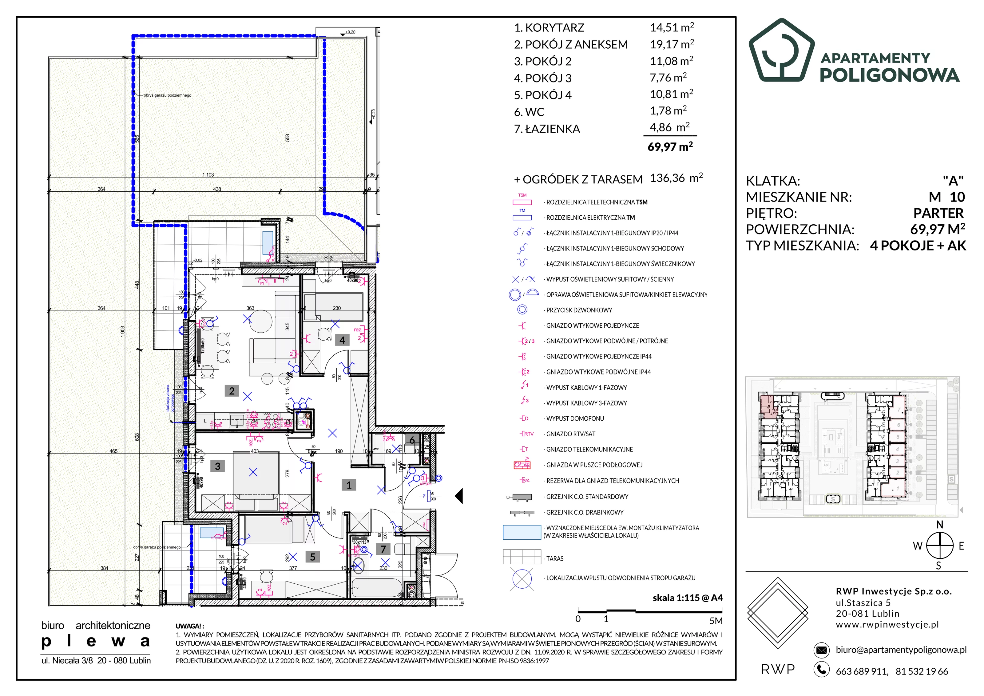 4 pokoje, mieszkanie 69,97 m², parter, oferta nr 10, Apartamenty Poligonowa 5, Lublin, Sławin, ul. Poligonowa