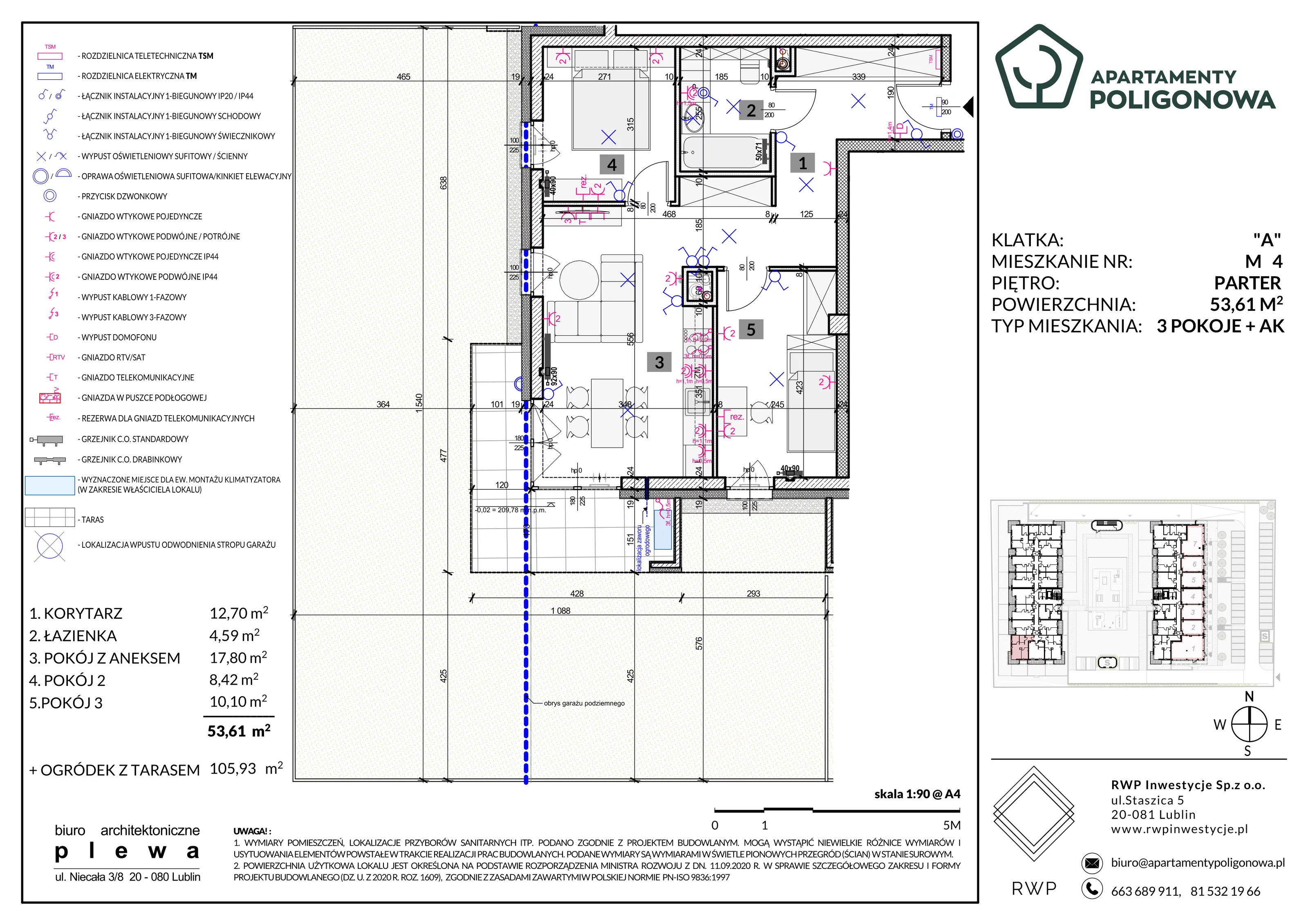 3 pokoje, mieszkanie 53,61 m², parter, oferta nr 4, Apartamenty Poligonowa 5, Lublin, Sławin, ul. Poligonowa