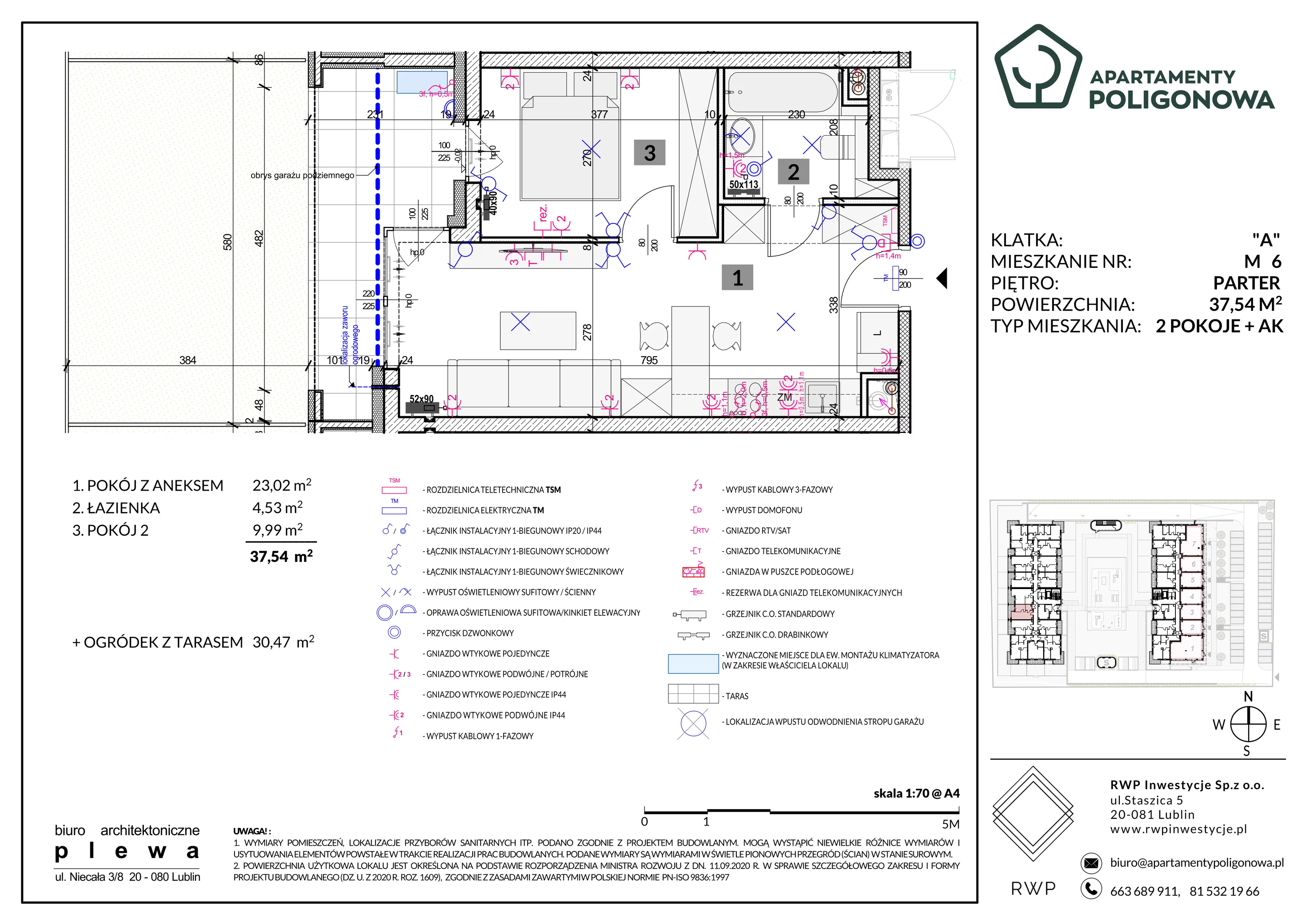 2 pokoje, mieszkanie 37,54 m², parter, oferta nr 6, Apartamenty Poligonowa 5, Lublin, Sławin, ul. Poligonowa