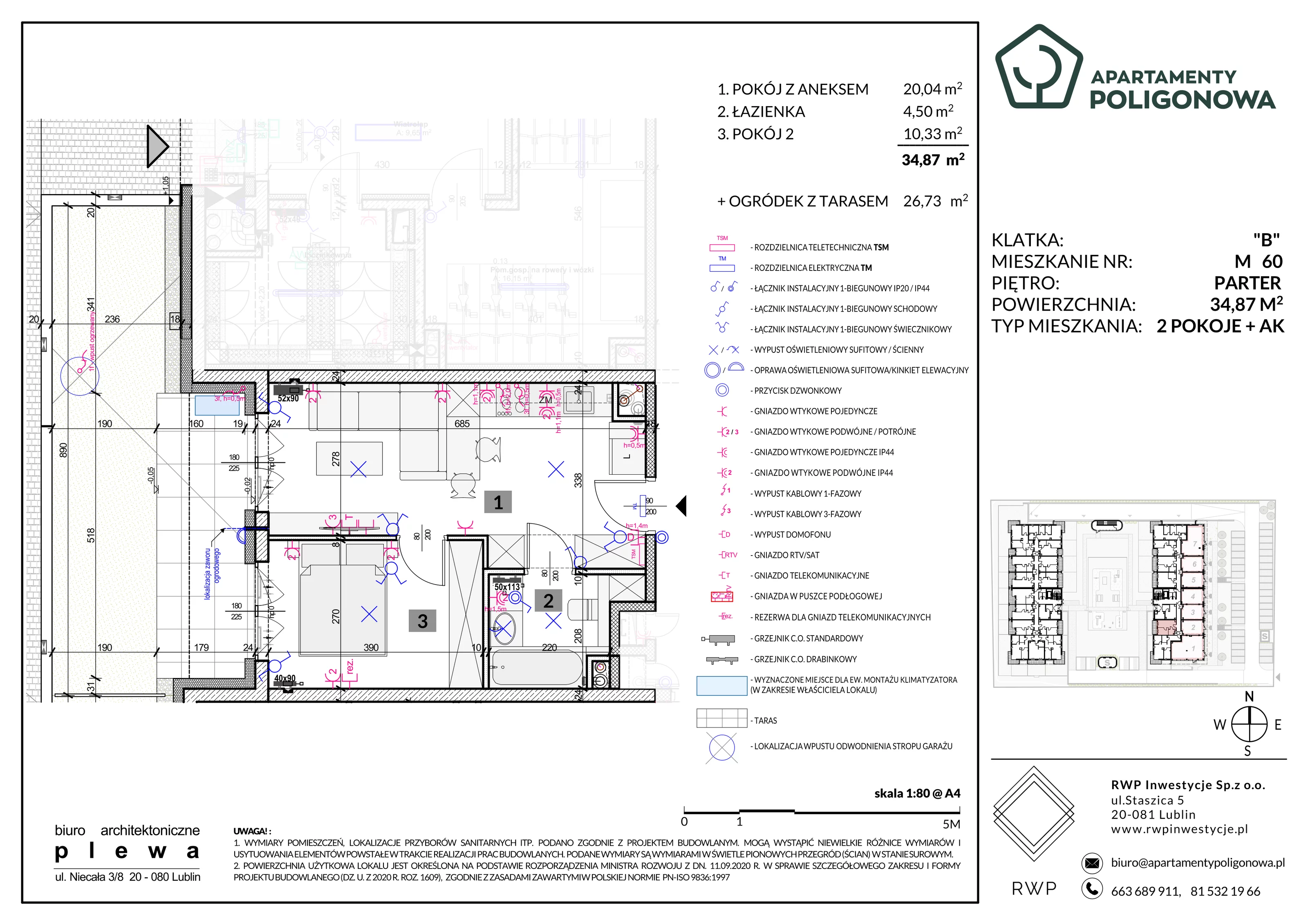 2 pokoje, mieszkanie 34,87 m², parter, oferta nr 60, Apartamenty Poligonowa 5, Lublin, Sławin, ul. Poligonowa