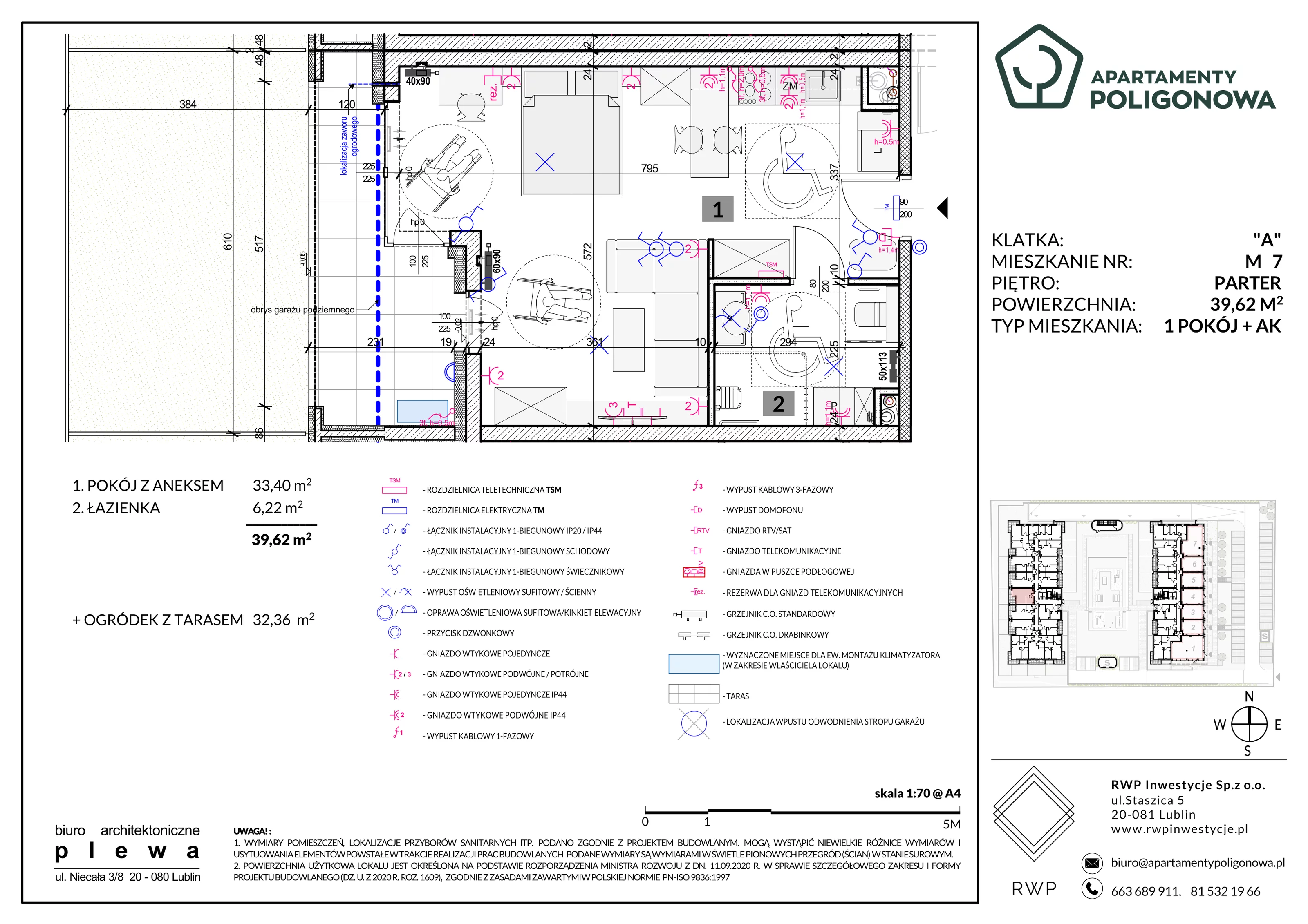 1 pokój, mieszkanie 39,62 m², parter, oferta nr 7, Apartamenty Poligonowa 5, Lublin, Sławin, ul. Poligonowa
