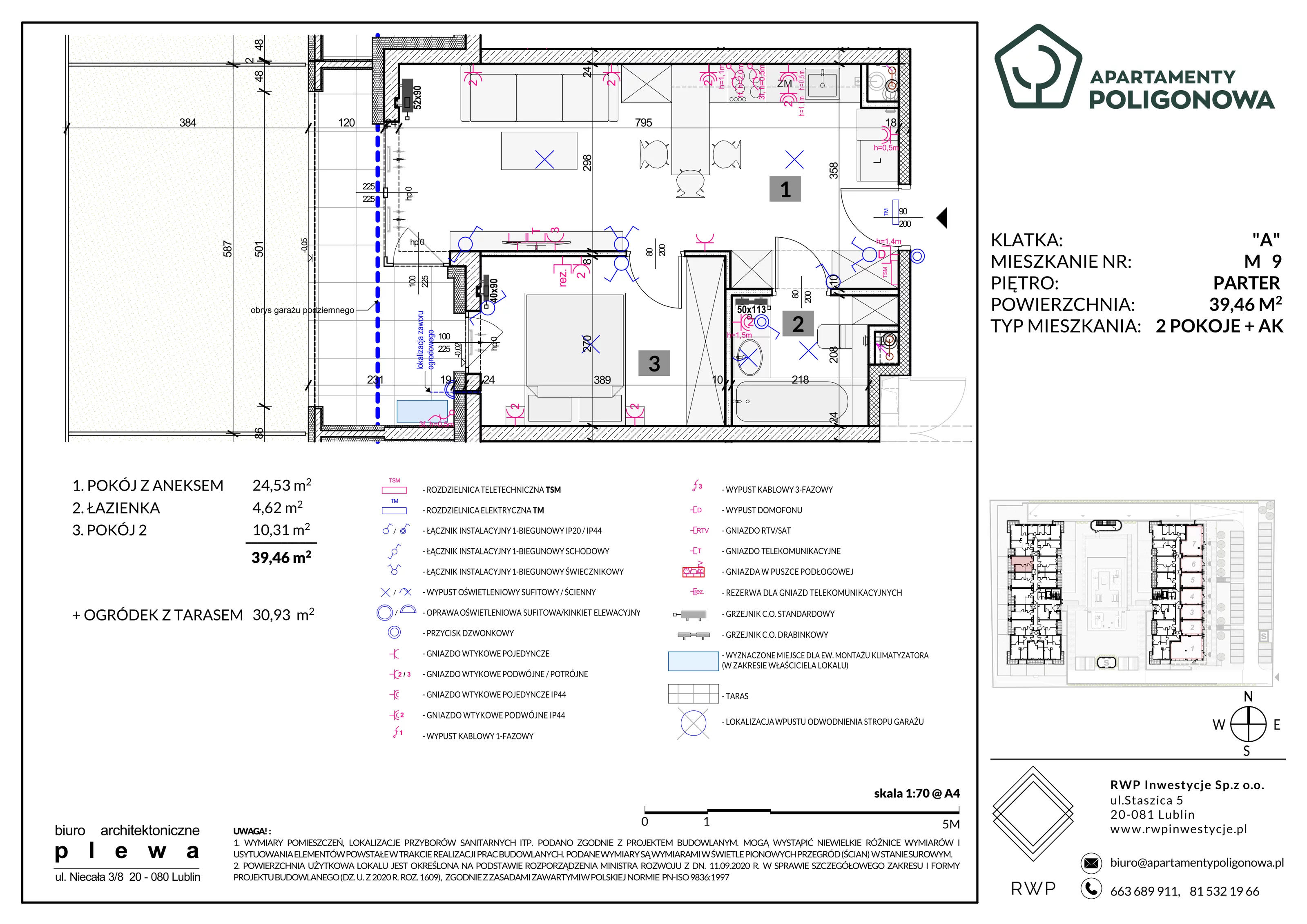 2 pokoje, mieszkanie 39,46 m², parter, oferta nr 9, Apartamenty Poligonowa 5, Lublin, Sławin, ul. Poligonowa