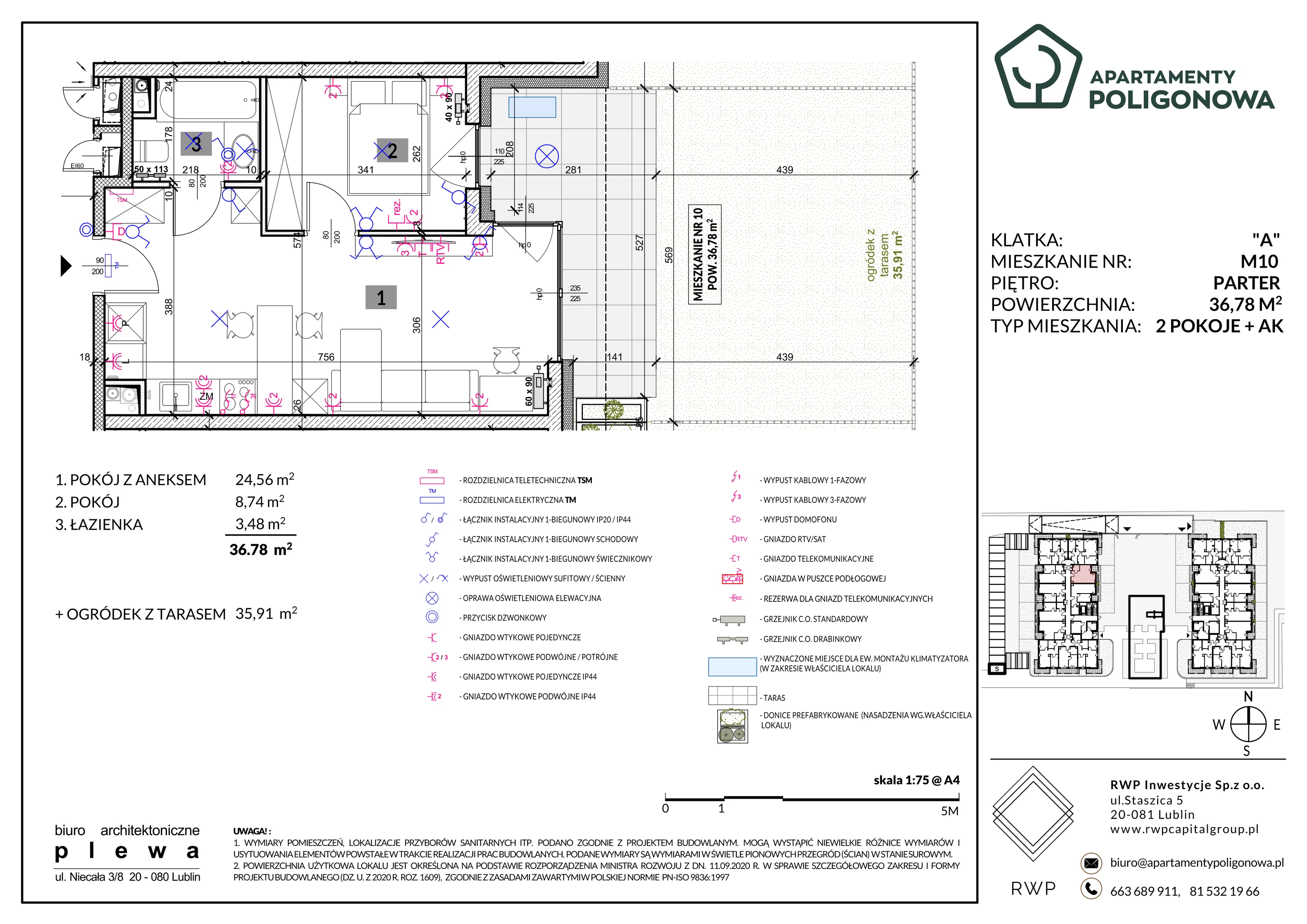 2 pokoje, mieszkanie 36,78 m², parter, oferta nr 10, Apartamenty Poligonowa 4, Lublin, Sławin, ul. Poligonowa