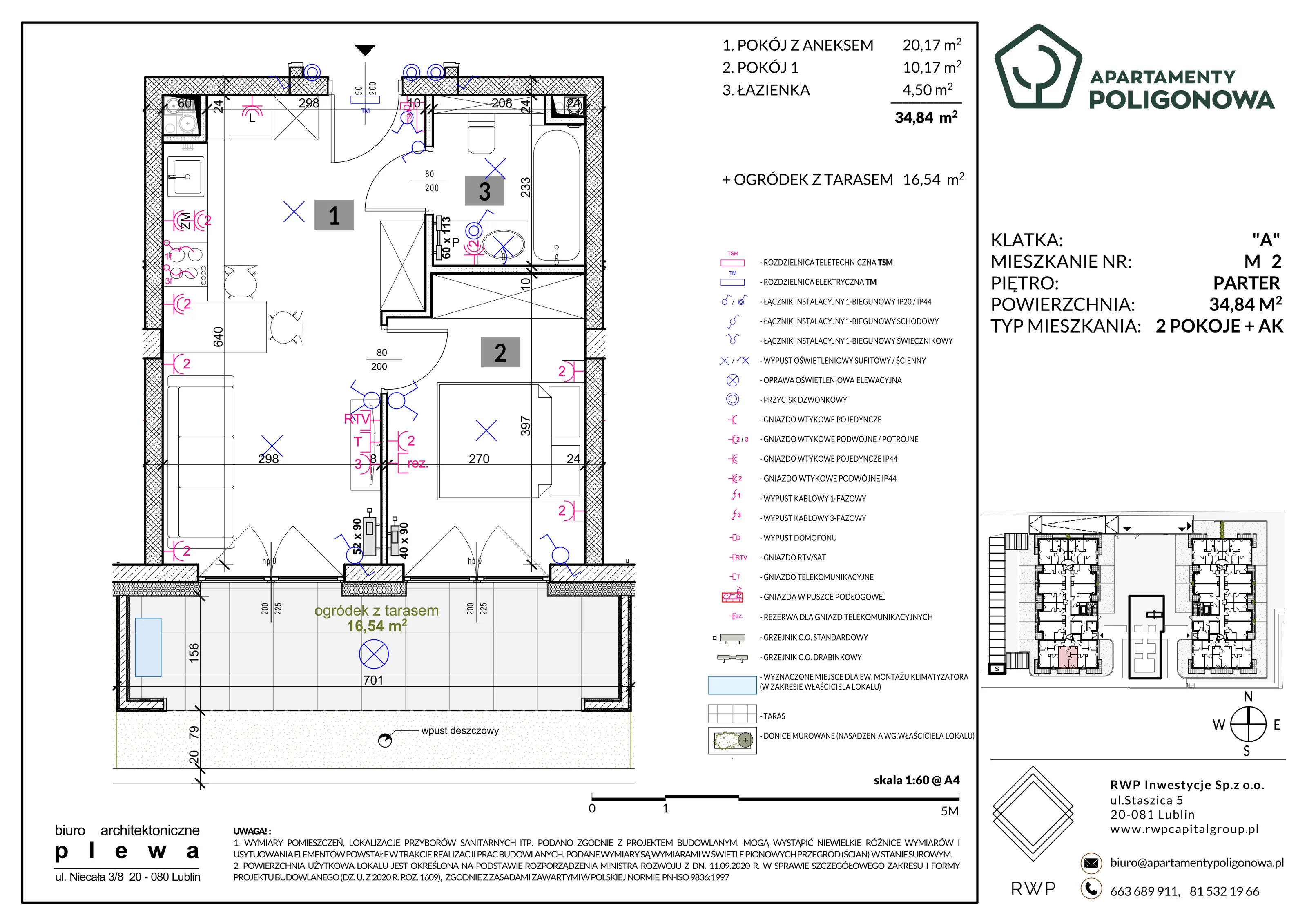 2 pokoje, mieszkanie 34,84 m², parter, oferta nr 2, Apartamenty Poligonowa 4, Lublin, Sławin, ul. Poligonowa