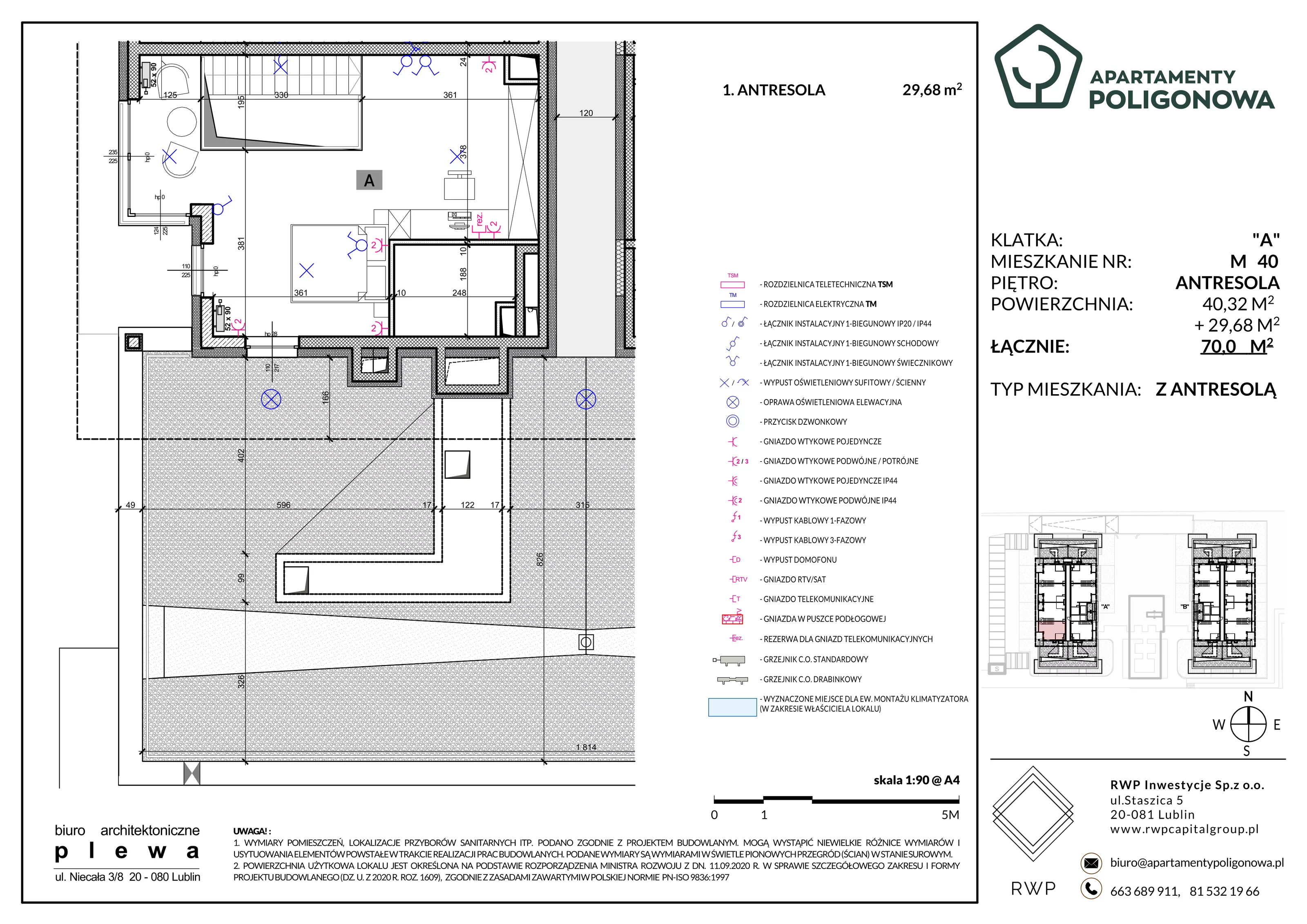 4 pokoje, mieszkanie 70,00 m², piętro 3, oferta nr 40, Apartamenty Poligonowa 4, Lublin, Sławin, ul. Poligonowa