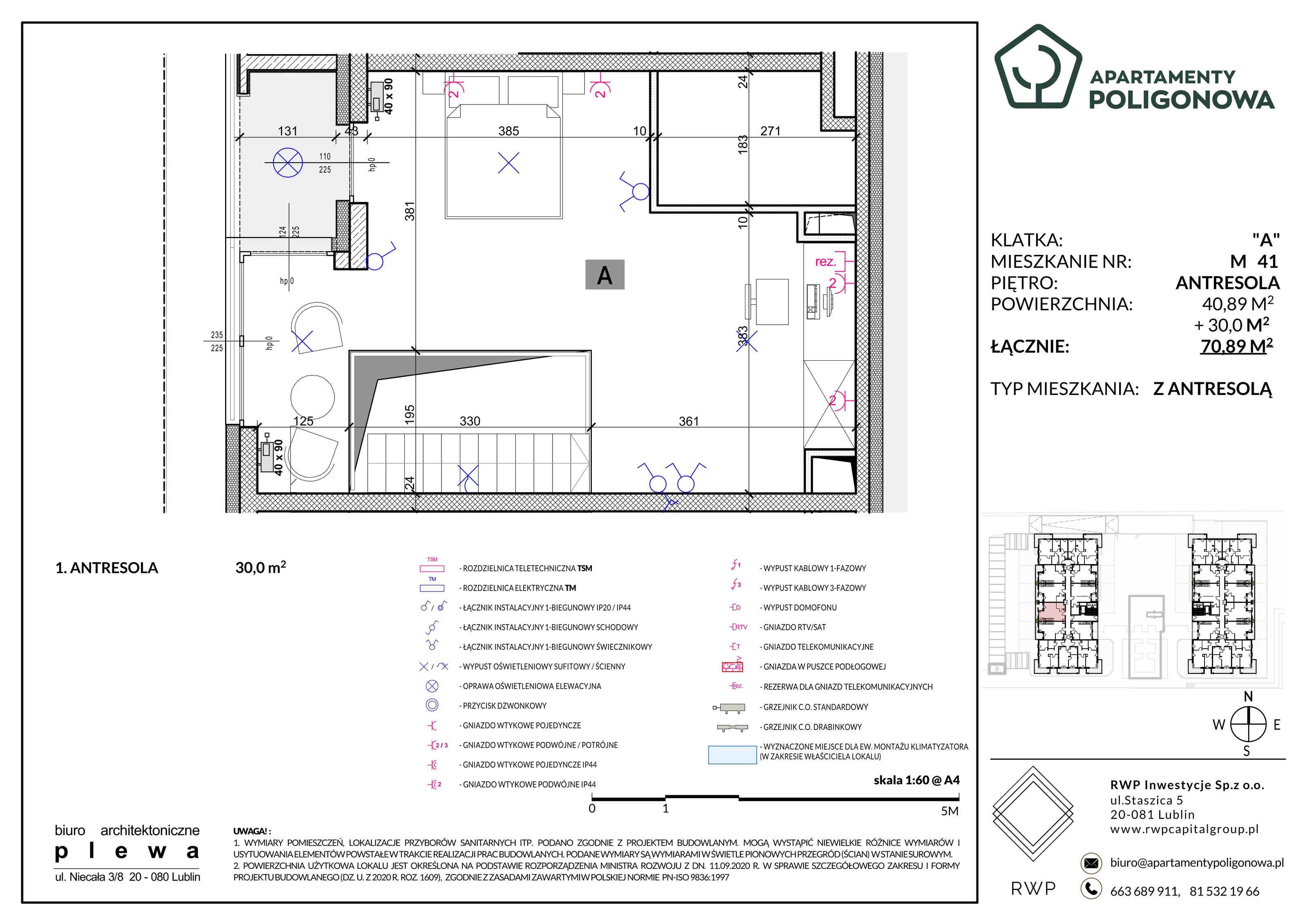 4 pokoje, mieszkanie 70,89 m², piętro 3, oferta nr 41, Apartamenty Poligonowa 4, Lublin, Sławin, ul. Poligonowa