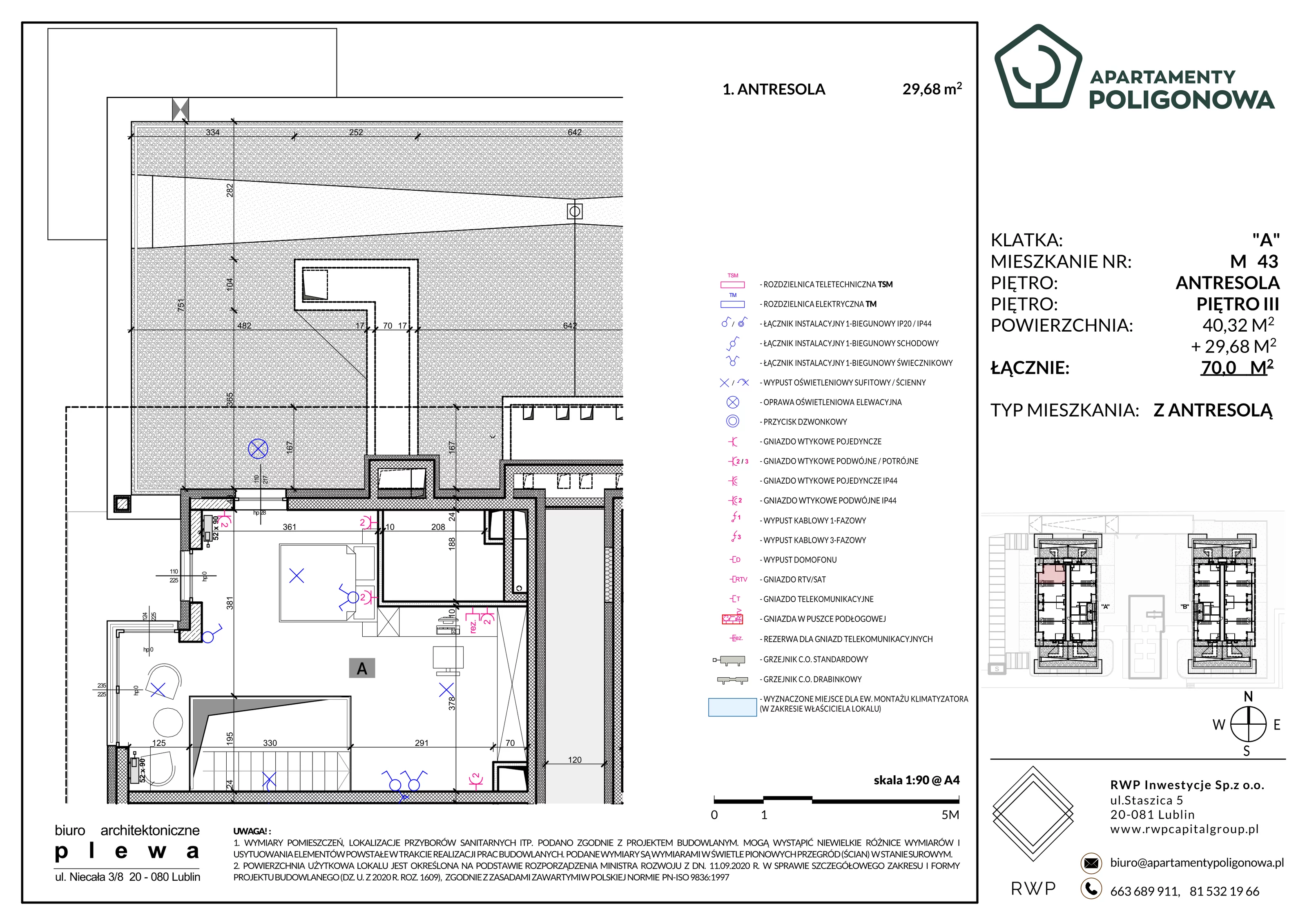 3 pokoje, mieszkanie 70,00 m², piętro 3, oferta nr 43, Apartamenty Poligonowa 4, Lublin, Sławin, ul. Poligonowa