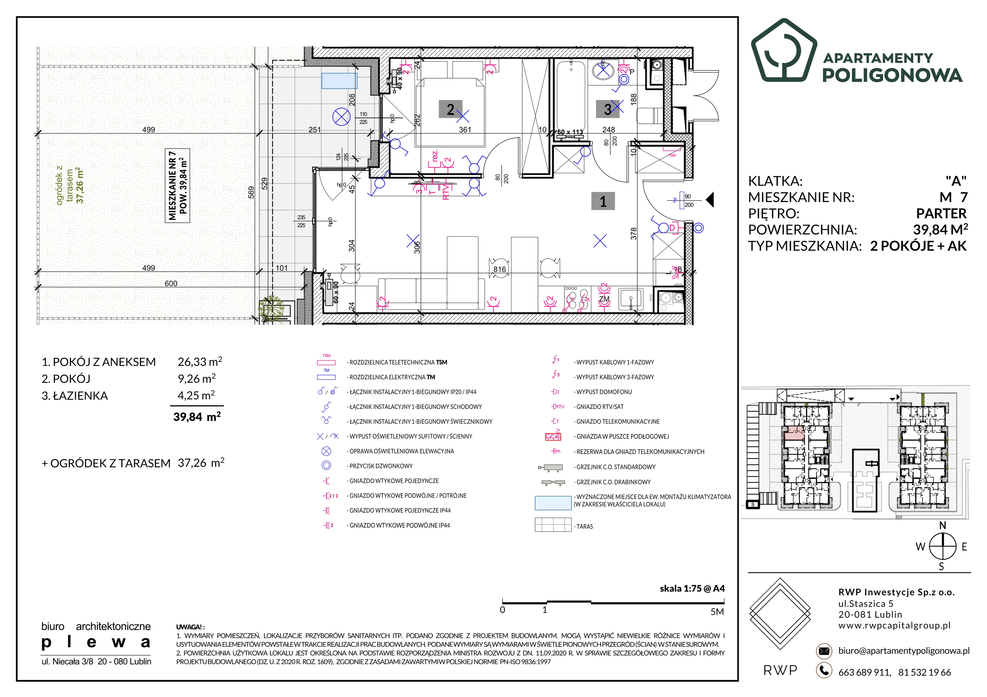2 pokoje, mieszkanie 39,84 m², parter, oferta nr 7, Apartamenty Poligonowa 4, Lublin, Sławin, ul. Poligonowa