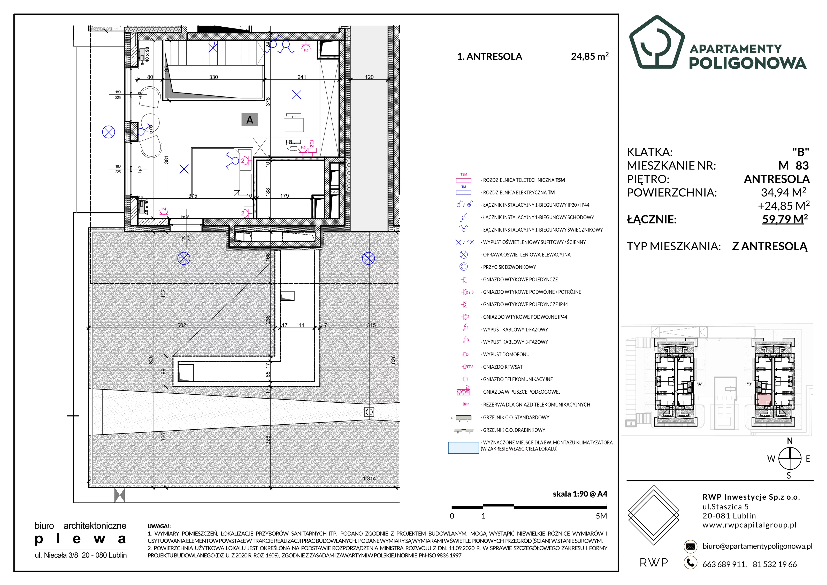 3 pokoje, mieszkanie 59,79 m², piętro 3, oferta nr 83, Apartamenty Poligonowa 4, Lublin, Sławin, ul. Poligonowa