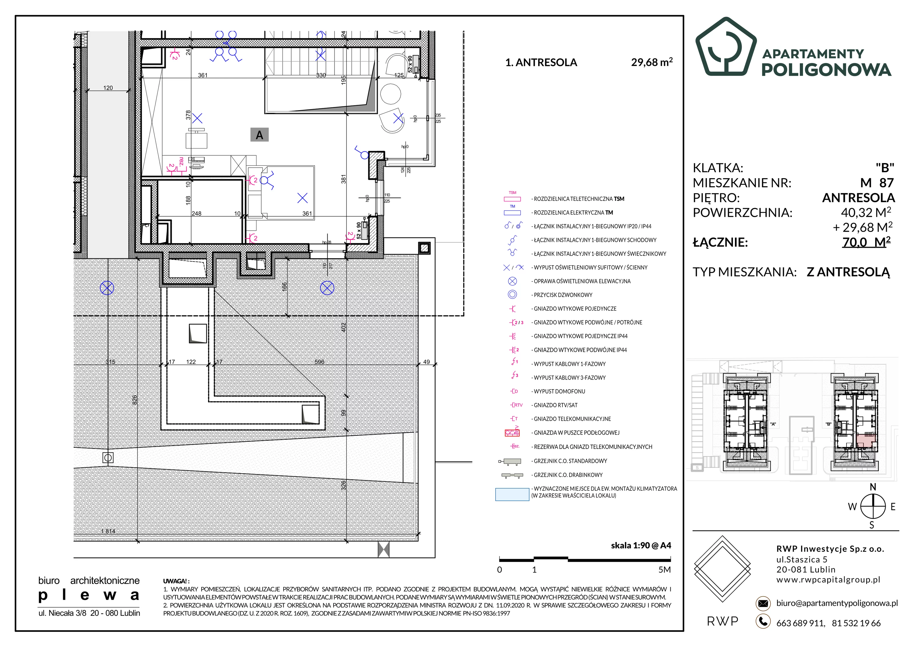 4 pokoje, mieszkanie 70,00 m², piętro 3, oferta nr 87, Apartamenty Poligonowa 4, Lublin, Sławin, ul. Poligonowa