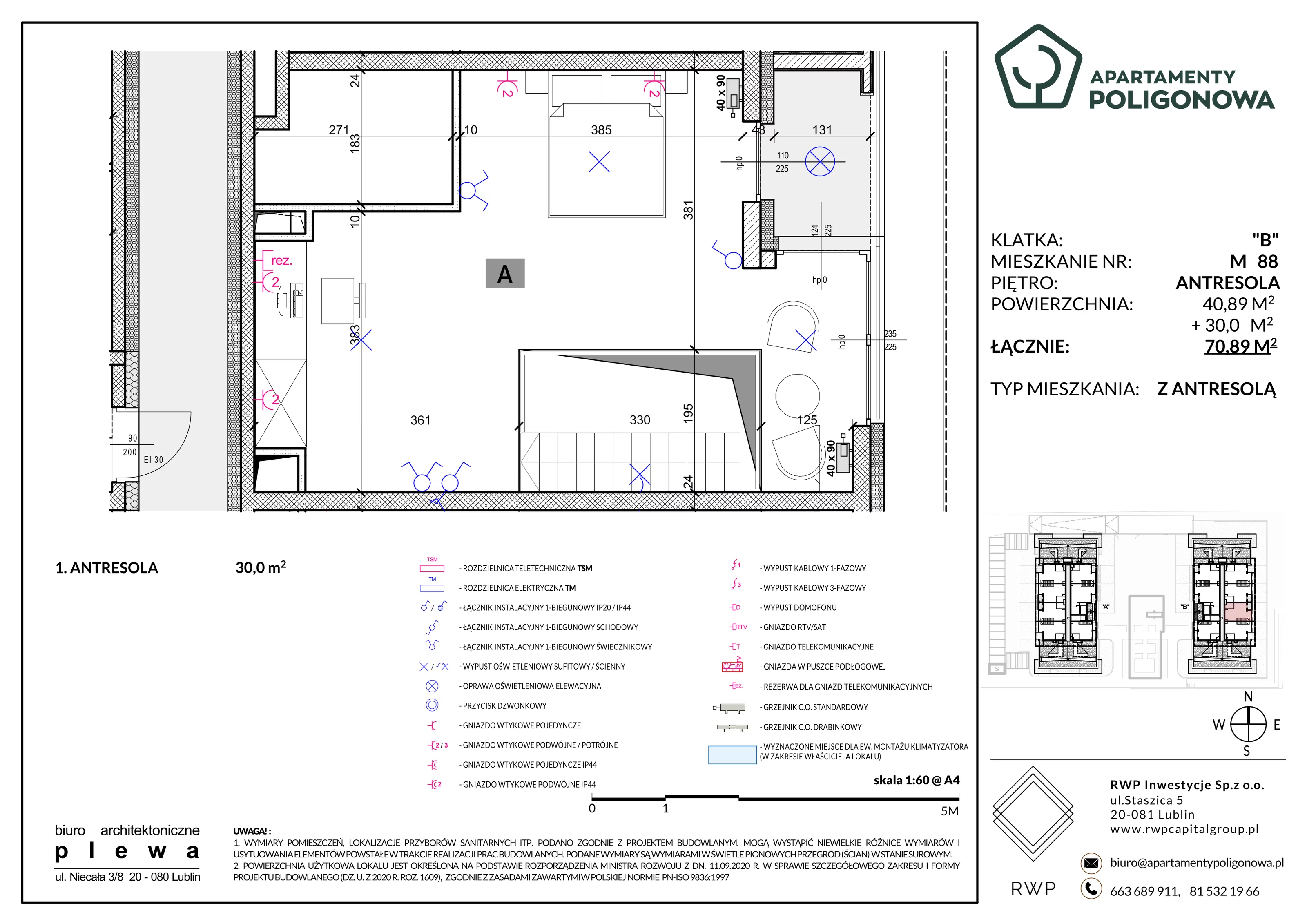 4 pokoje, mieszkanie 70,89 m², piętro 3, oferta nr 88, Apartamenty Poligonowa 4, Lublin, Sławin, ul. Poligonowa