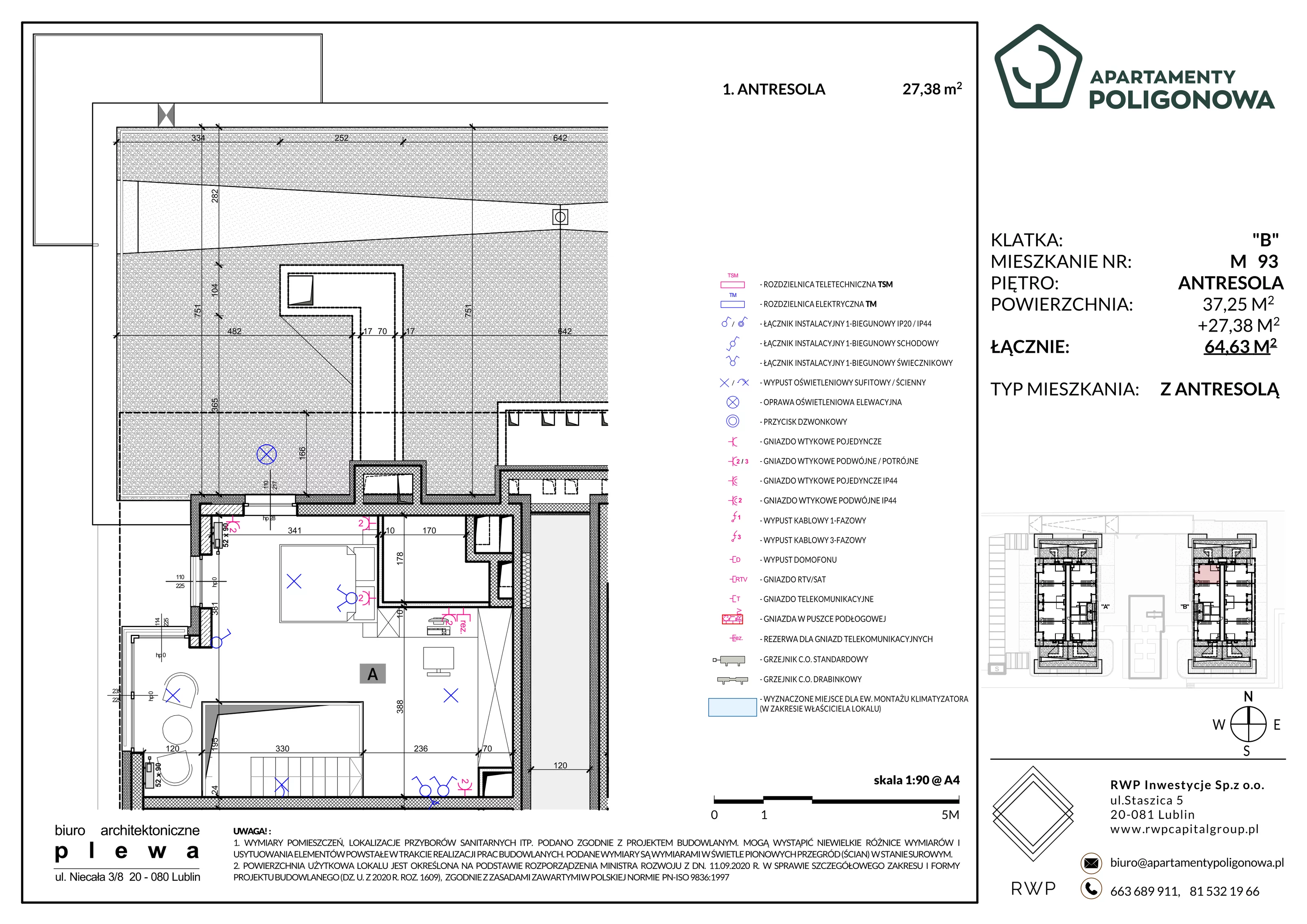 3 pokoje, mieszkanie 64,63 m², piętro 3, oferta nr 93, Apartamenty Poligonowa 4, Lublin, Sławin, ul. Poligonowa