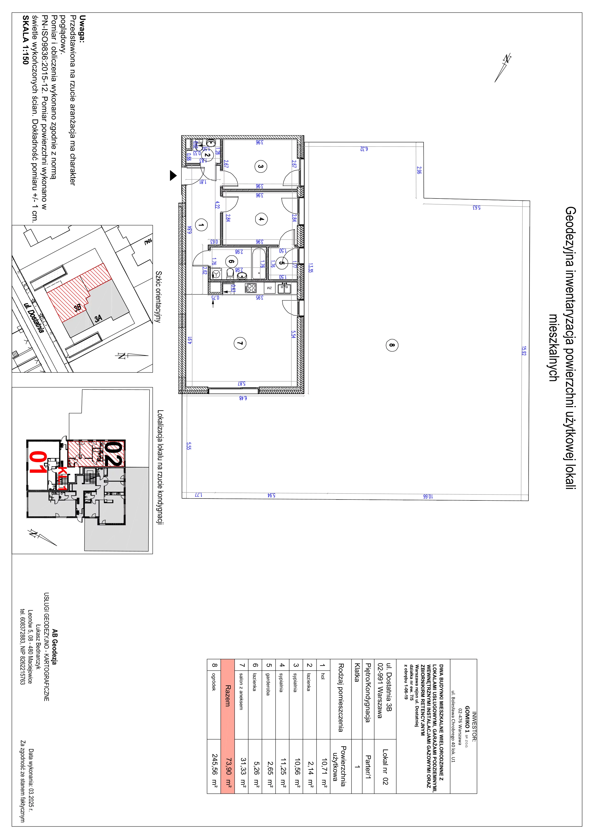 3 pokoje, apartament 73,90 m², parter, oferta nr B2, Vilanovia Park, Warszawa, Wilanów, Zawady, ul. Dostatnia 3A i 3B