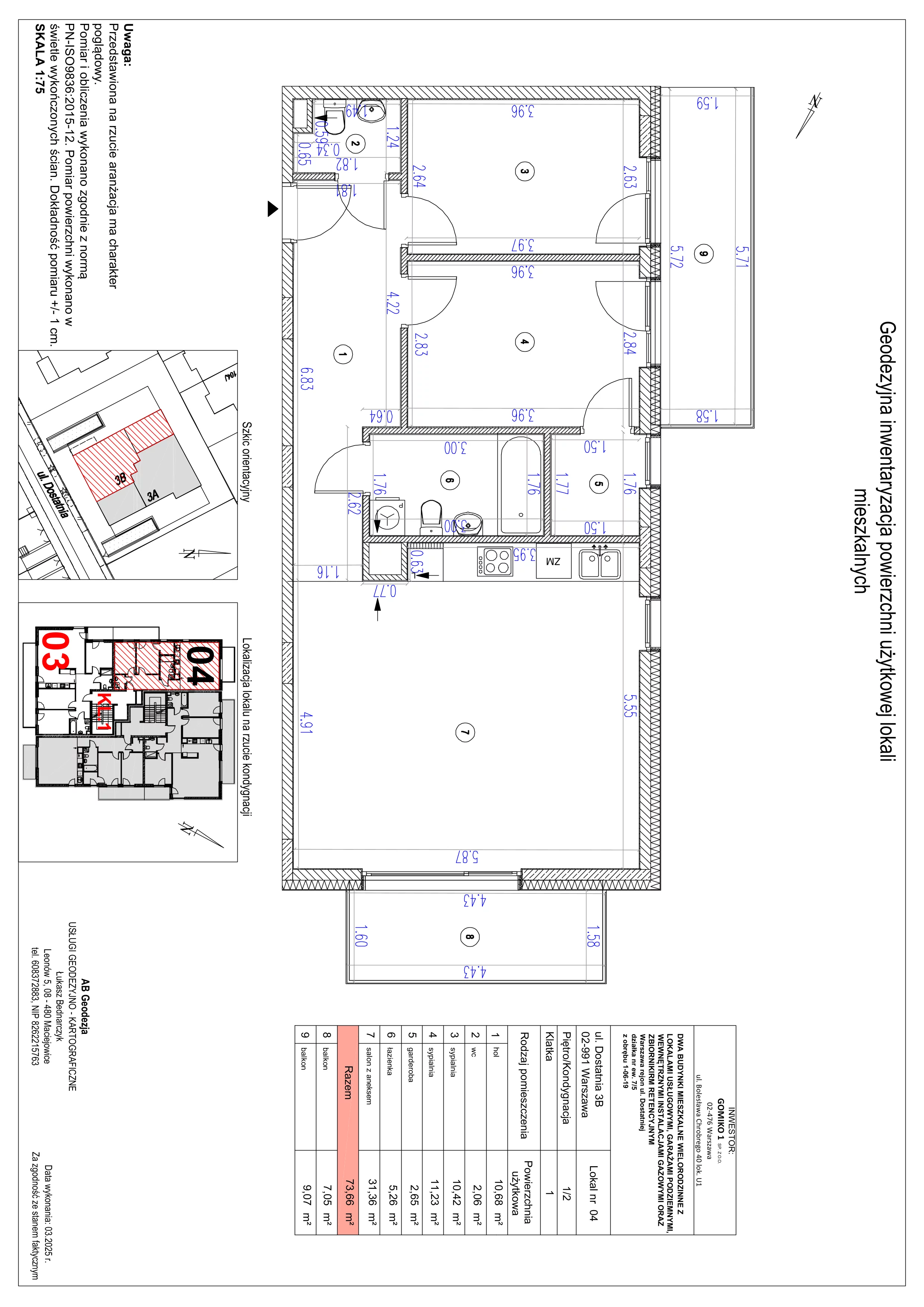 3 pokoje, apartament 73,66 m², piętro 1, oferta nr B4, Vilanovia Park, Warszawa, Wilanów, Zawady, ul. Dostatnia 3A i 3B