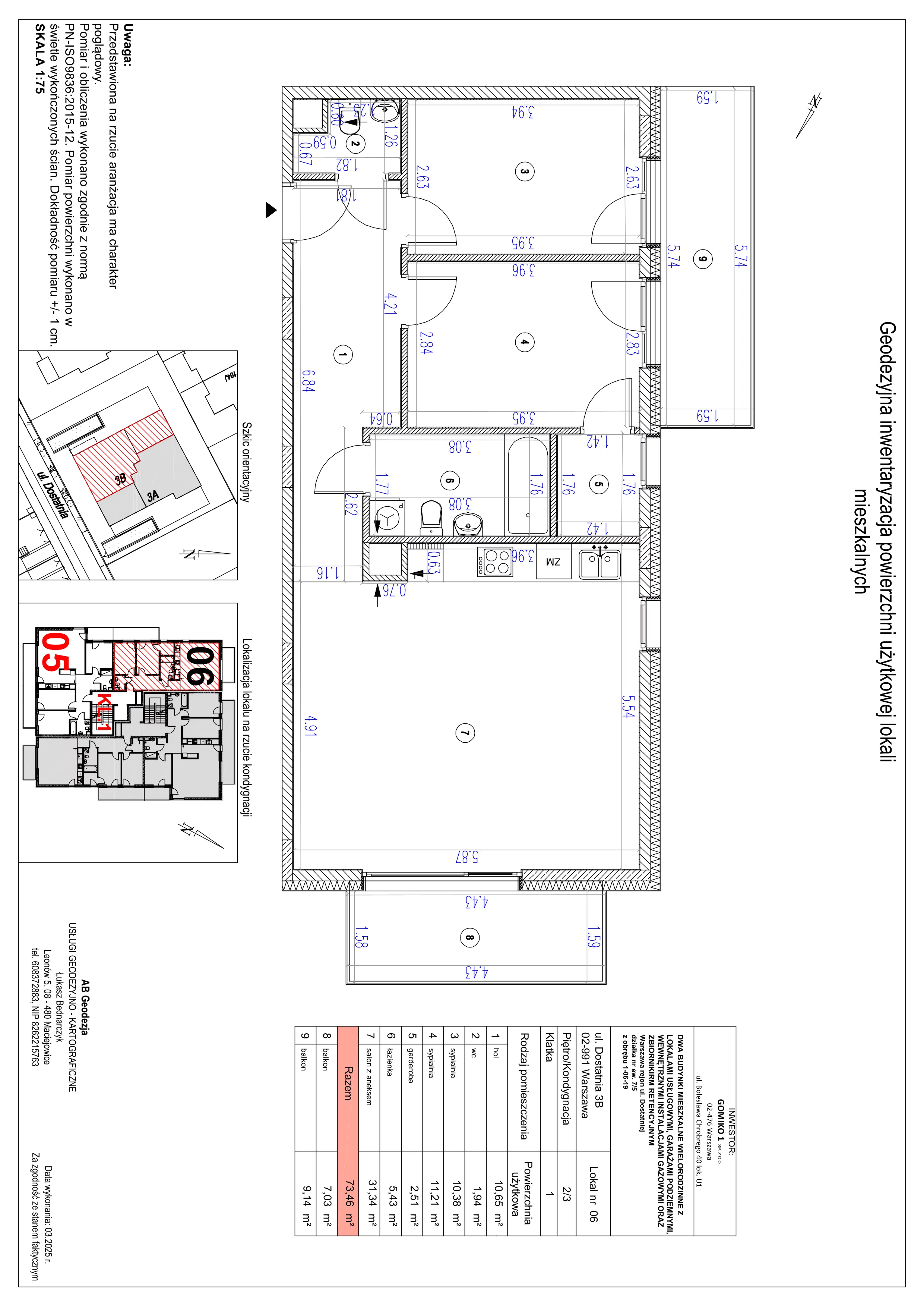 3 pokoje, mieszkanie 73,46 m², piętro 2, oferta nr B6, Vilanovia Park, Warszawa, Wilanów, Zawady, ul. Dostatnia 3A i 3B