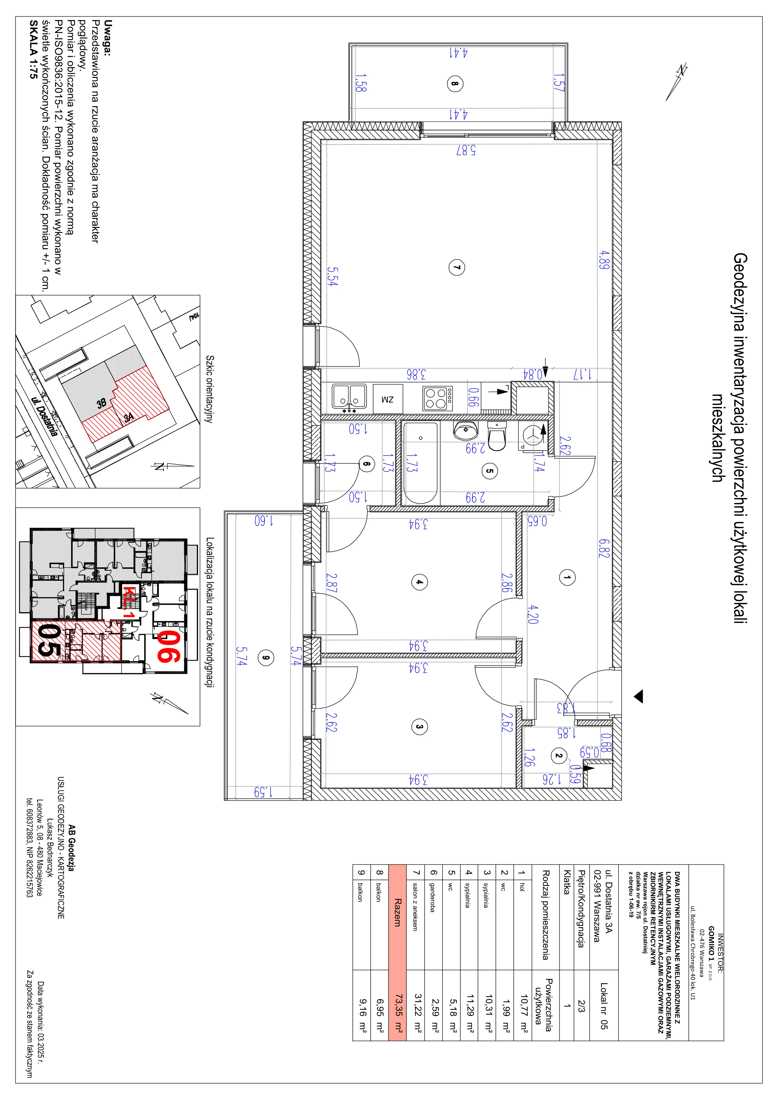 3 pokoje, mieszkanie 73,35 m², piętro 2, oferta nr A5, Vilanovia Park, Warszawa, Wilanów, Zawady, ul. Dostatnia 3A i 3B