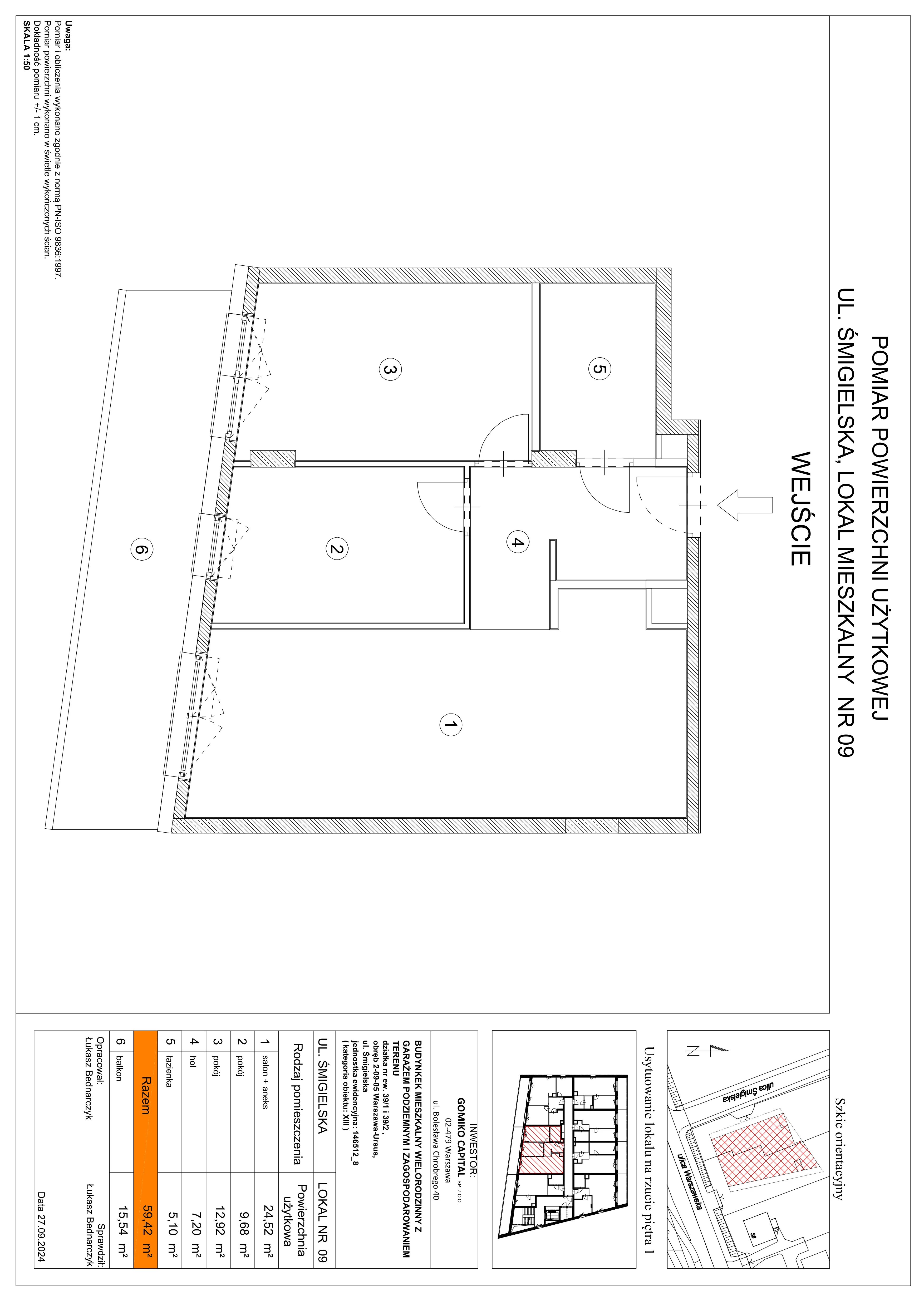 3 pokoje, mieszkanie 59,42 m², piętro 1, oferta nr M9, Apartamenty Śmigielska, Warszawa, Ursus, Gołąbki, ul. Śmigielska 2