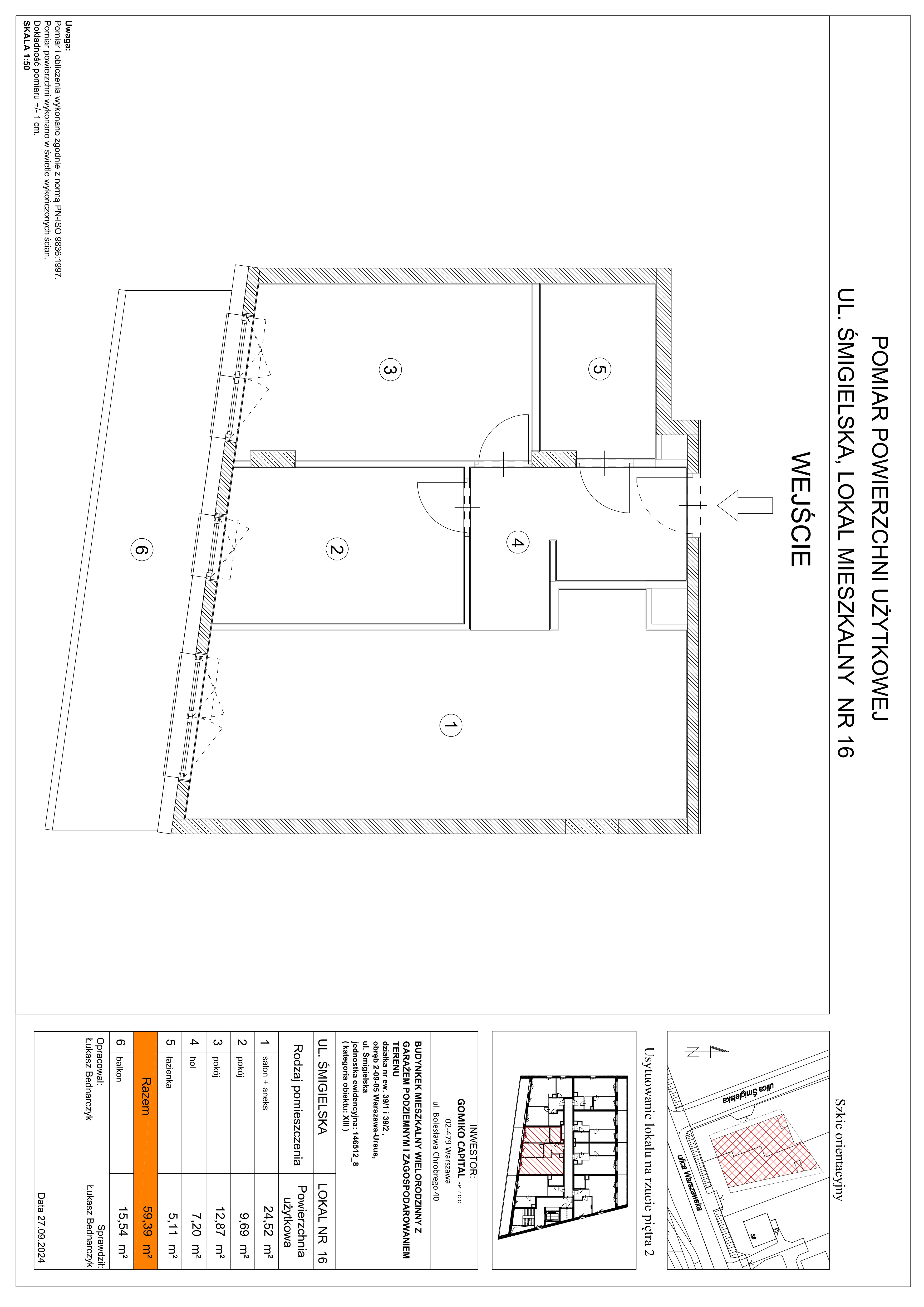 3 pokoje, mieszkanie 59,39 m², piętro 2, oferta nr M16, Apartamenty Śmigielska, Warszawa, Ursus, Gołąbki, ul. Śmigielska 2
