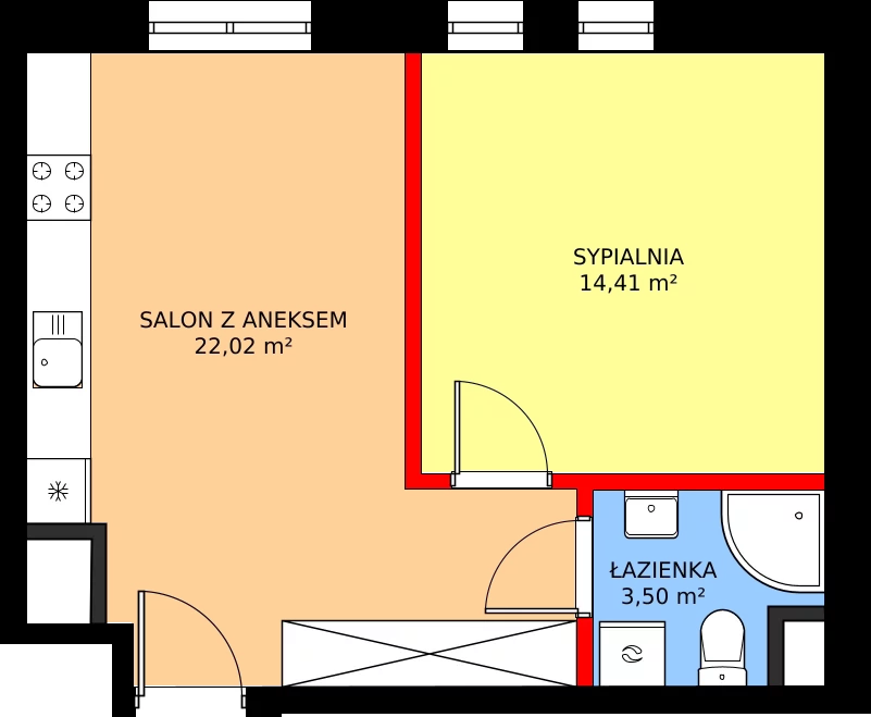 2 pokoje, mieszkanie 39,93 m², piętro 1, oferta nr 5, Apartamenty Grajewska, Warszawa, Praga Północ, Szmulki, ul. Grajewska 19A
