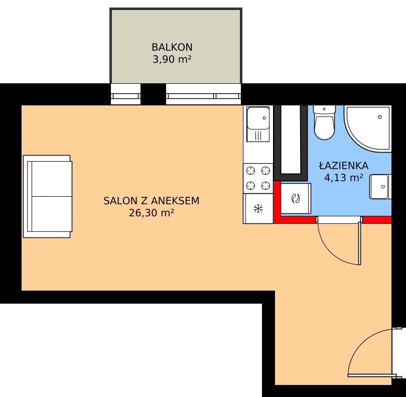 1 pokój, mieszkanie 30,43 m², piętro 6, oferta nr 38, Apartamenty Grajewska, Warszawa, Praga Północ, Szmulki, ul. Grajewska 19A