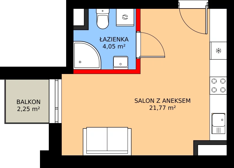 1 pokój, mieszkanie 25,82 m², piętro 5, oferta nr 30, Apartamenty Grajewska, Warszawa, Praga Północ, Szmulki, ul. Grajewska 19A