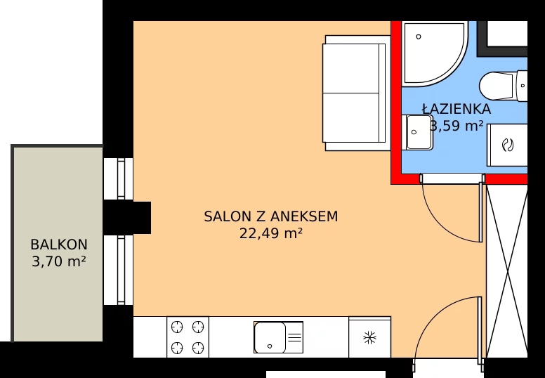 1 pokój, mieszkanie 26,08 m², piętro 5, oferta nr 33, Apartamenty Grajewska, Warszawa, Praga Północ, Szmulki, ul. Grajewska 19A