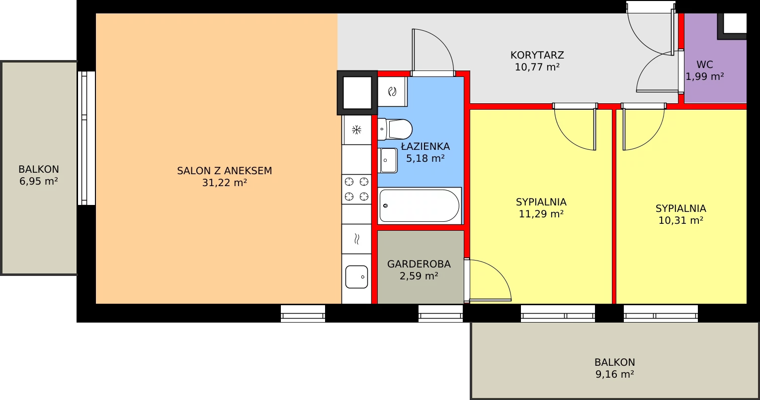 3 pokoje, mieszkanie 73,35 m², piętro 2, oferta nr A5, Vilanovia Park, Warszawa, Wilanów, Zawady, ul. Dostatnia 3A i 3B