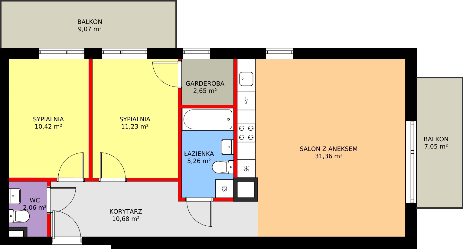 3 pokoje, mieszkanie 73,66 m², piętro 1, oferta nr B4, Vilanovia Park, Warszawa, Wilanów, Zawady, ul. Dostatnia 3A i 3B