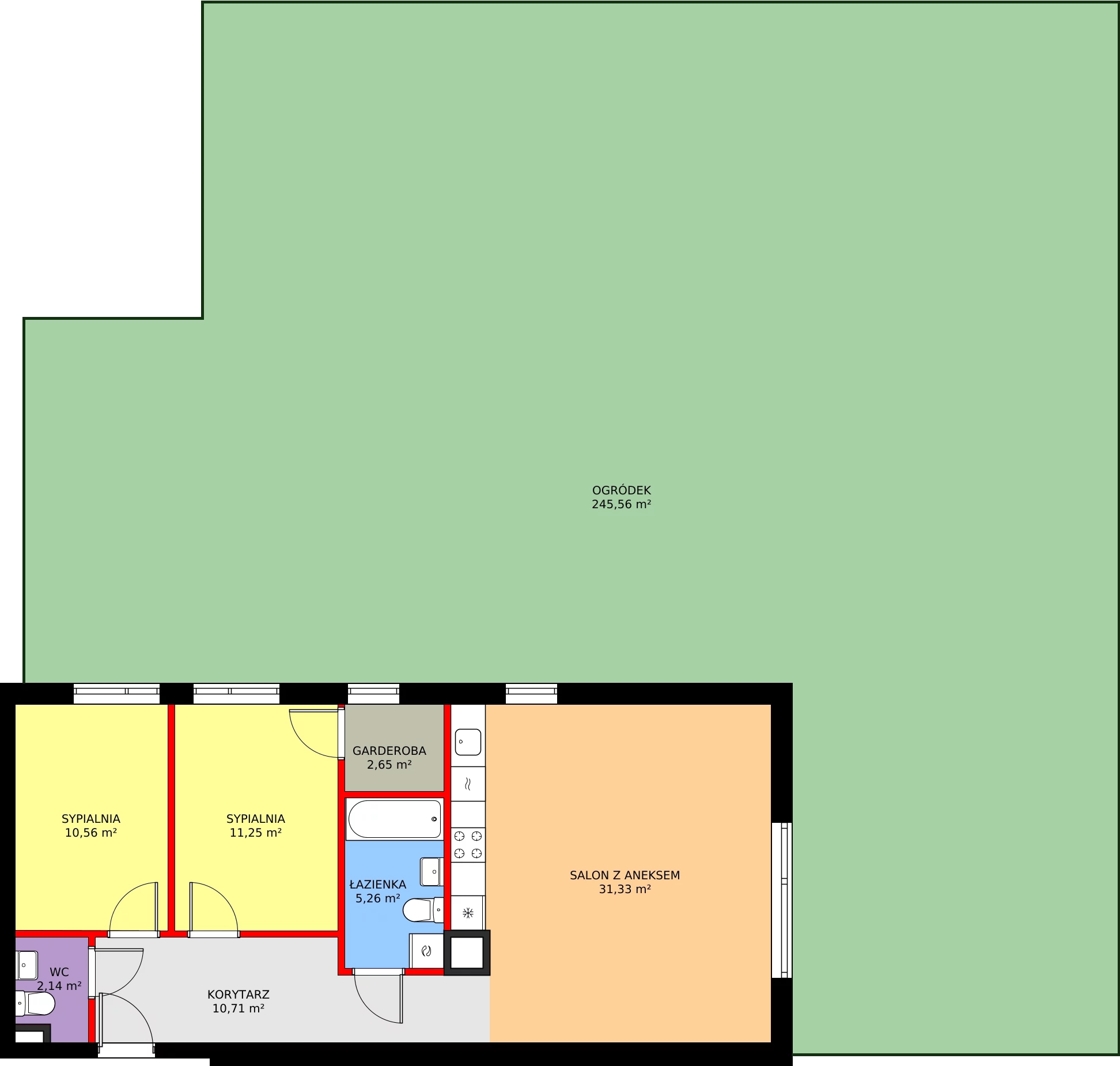 3 pokoje, mieszkanie 73,90 m², parter, oferta nr B2, Vilanovia Park, Warszawa, Wilanów, Zawady, ul. Dostatnia 3A i 3B