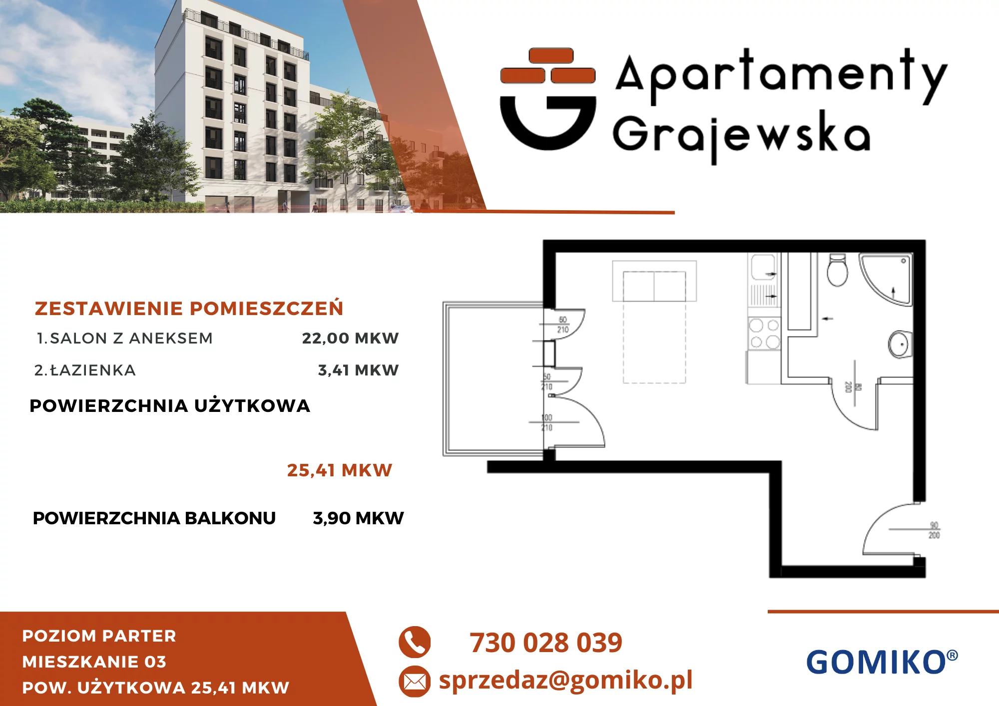1 pokój, mieszkanie 26,71 m², parter, oferta nr 3, Apartamenty Grajewska, Warszawa, Praga Północ, Szmulki, ul. Grajewska 19A