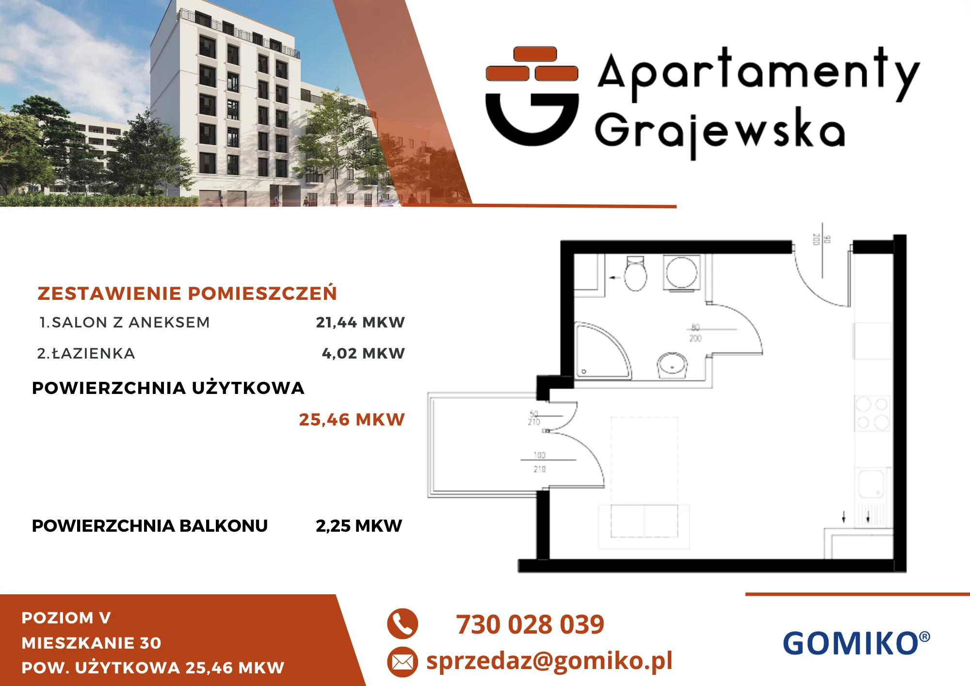 1 pokój, mieszkanie 25,82 m², piętro 5, oferta nr 30, Apartamenty Grajewska, Warszawa, Praga Północ, Szmulki, ul. Grajewska 19A