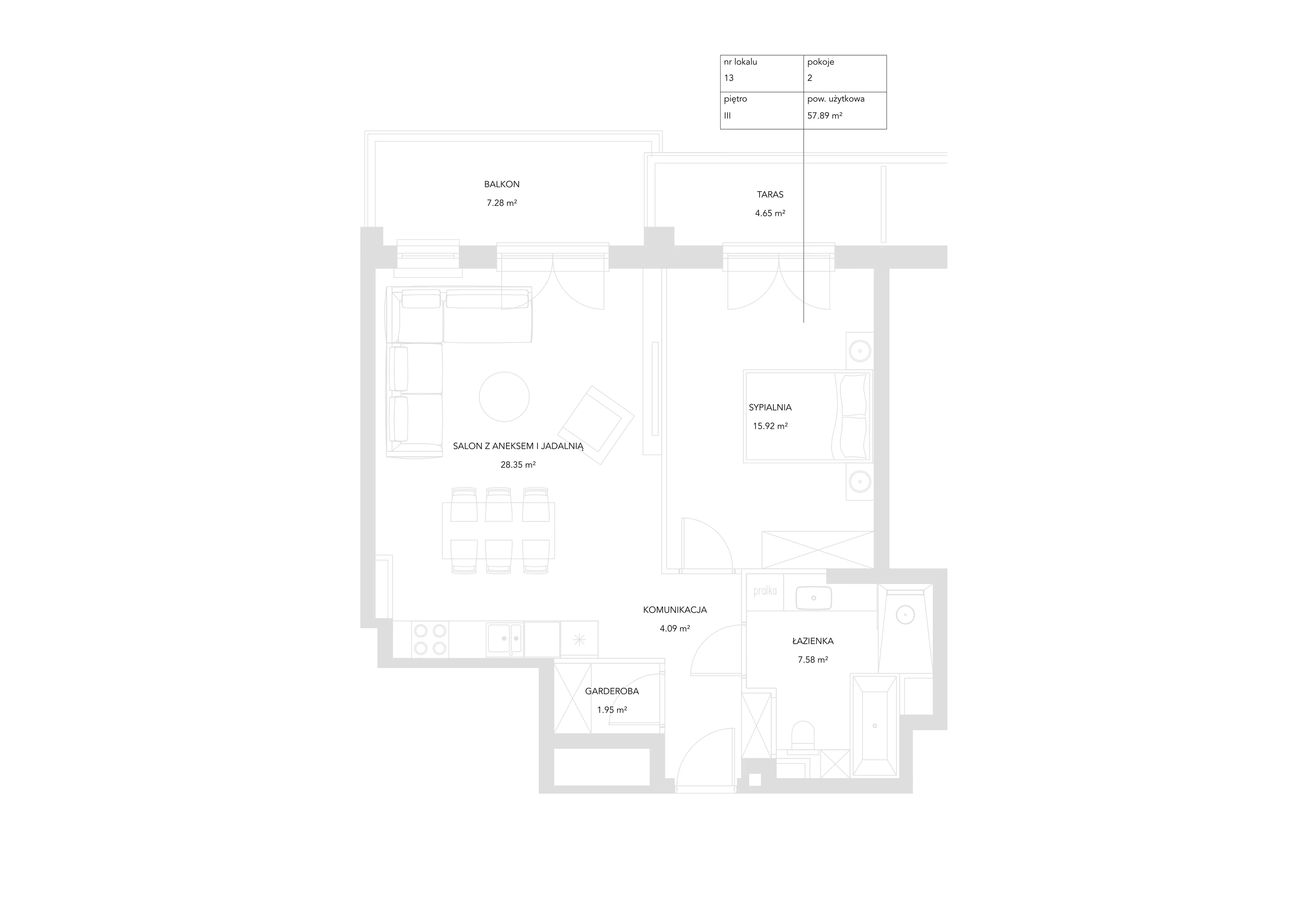 2 pokoje, mieszkanie 57,89 m², piętro 3, oferta nr 13, Zielony Zakątek, Warszawa, Włochy, Stare Włochy, ul. Krańcowa 5