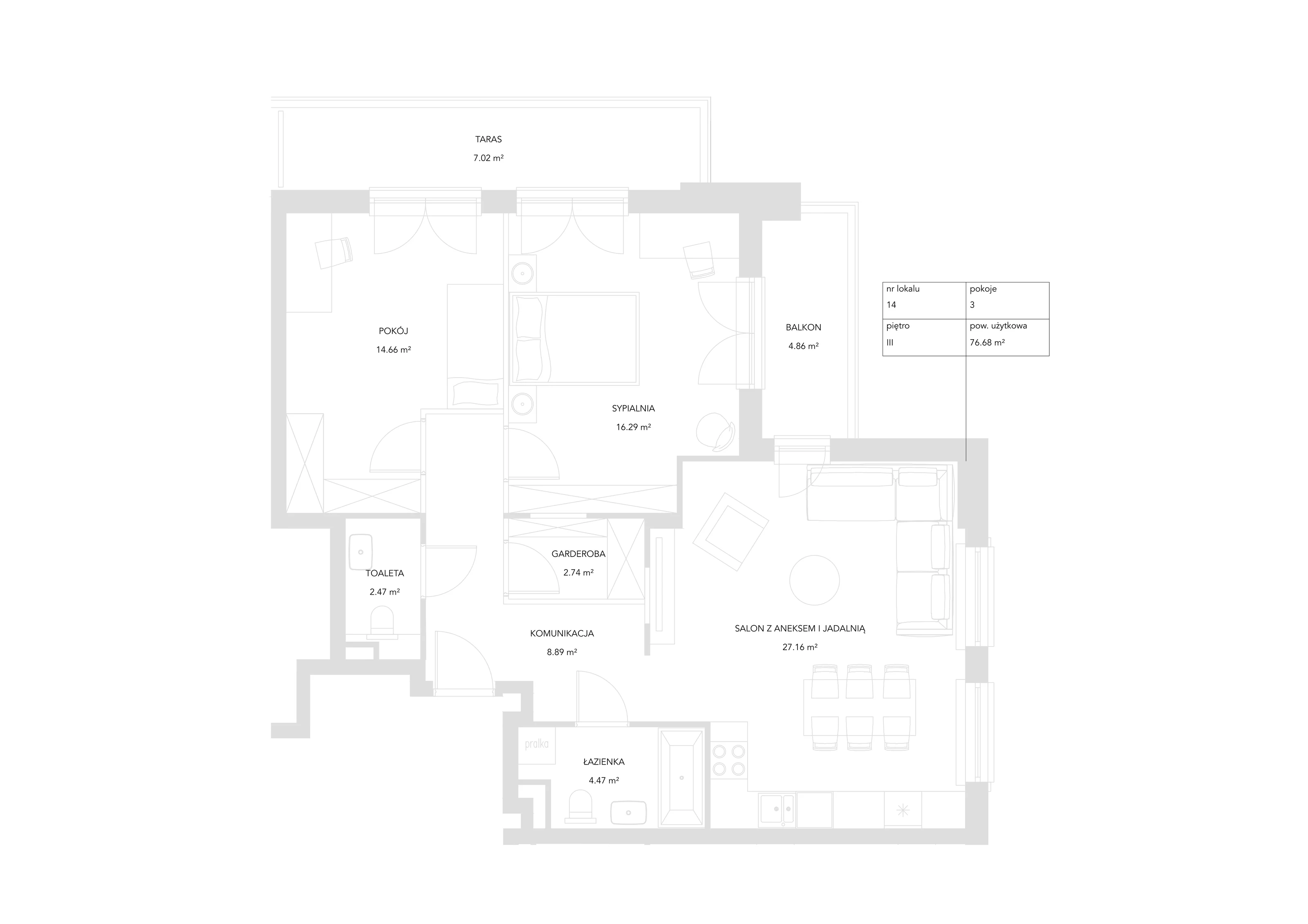 3 pokoje, mieszkanie 76,68 m², piętro 3, oferta nr 14, Zielony Zakątek, Warszawa, Włochy, Stare Włochy, ul. Krańcowa 5