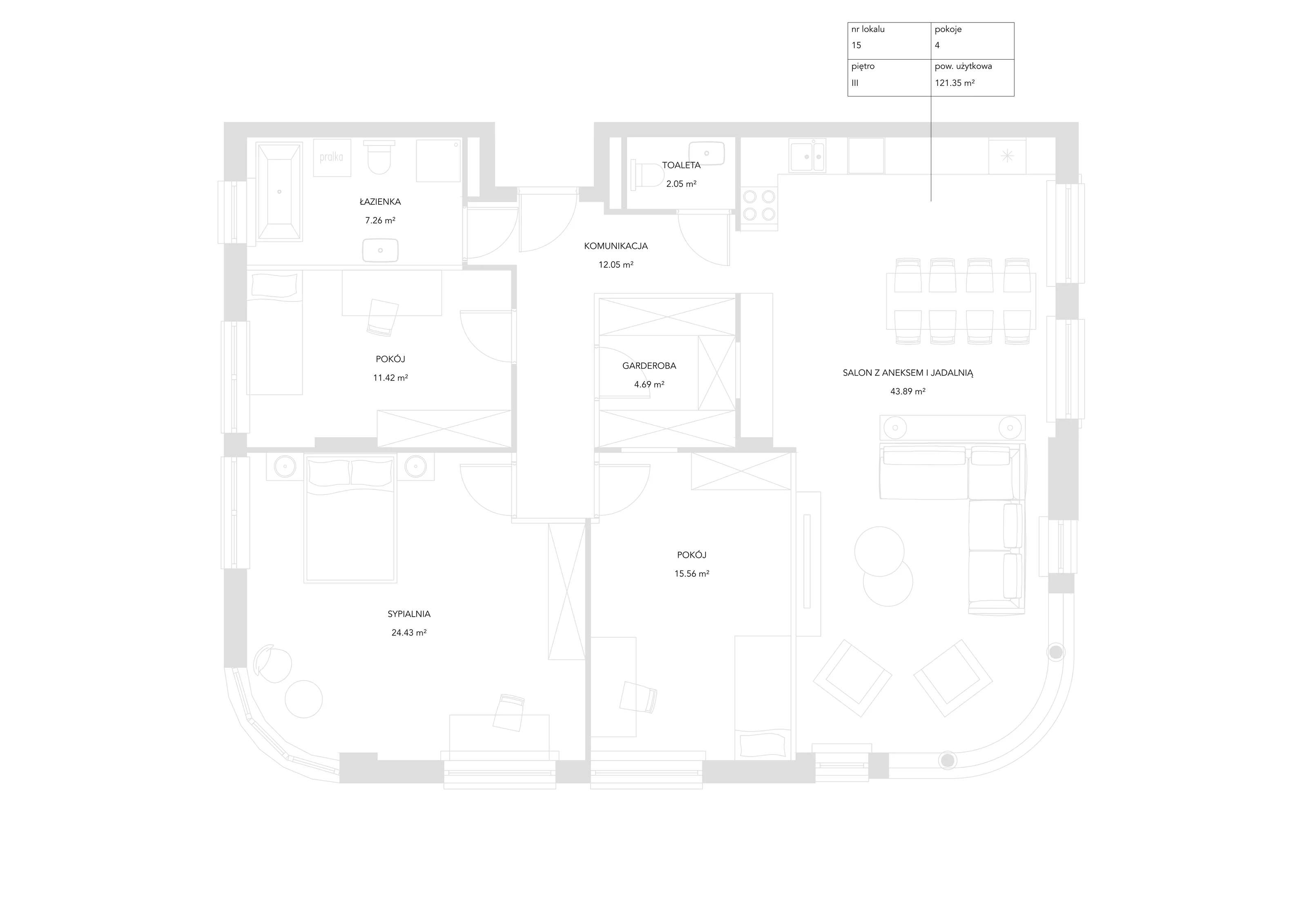 4 pokoje, mieszkanie 121,35 m², piętro 3, oferta nr 15, Zielony Zakątek, Warszawa, Włochy, Stare Włochy, ul. Krańcowa 5