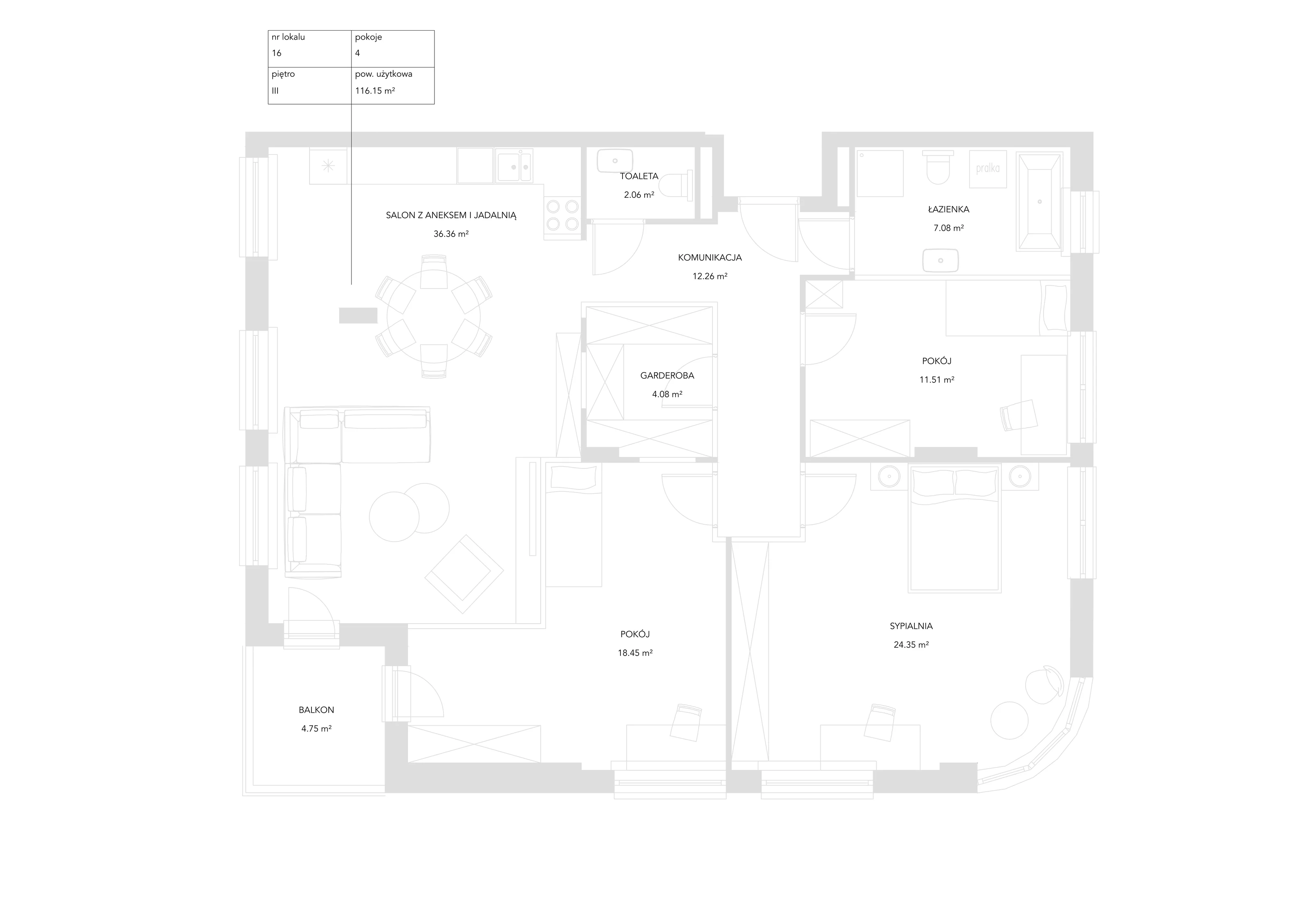 4 pokoje, mieszkanie 116,15 m², piętro 3, oferta nr 16, Zielony Zakątek, Warszawa, Włochy, Stare Włochy, ul. Krańcowa 5
