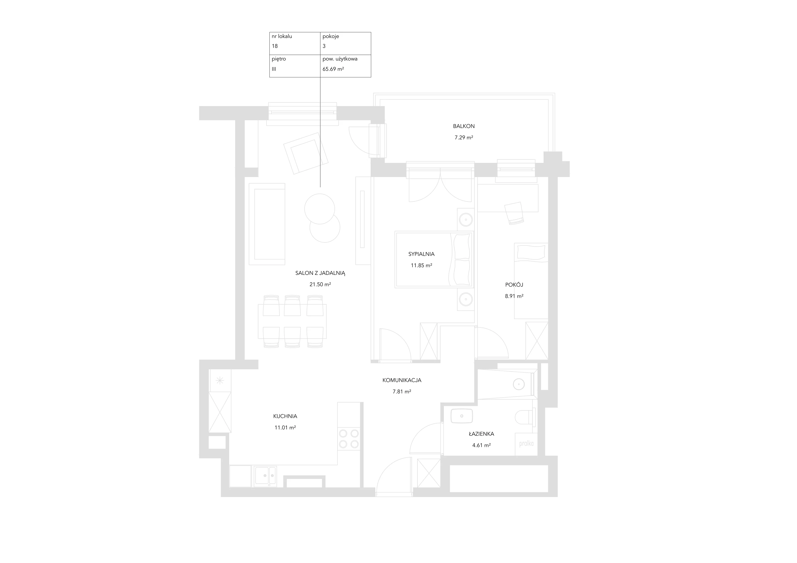 3 pokoje, mieszkanie 65,69 m², piętro 3, oferta nr 18, Zielony Zakątek, Warszawa, Włochy, Stare Włochy, ul. Krańcowa 5