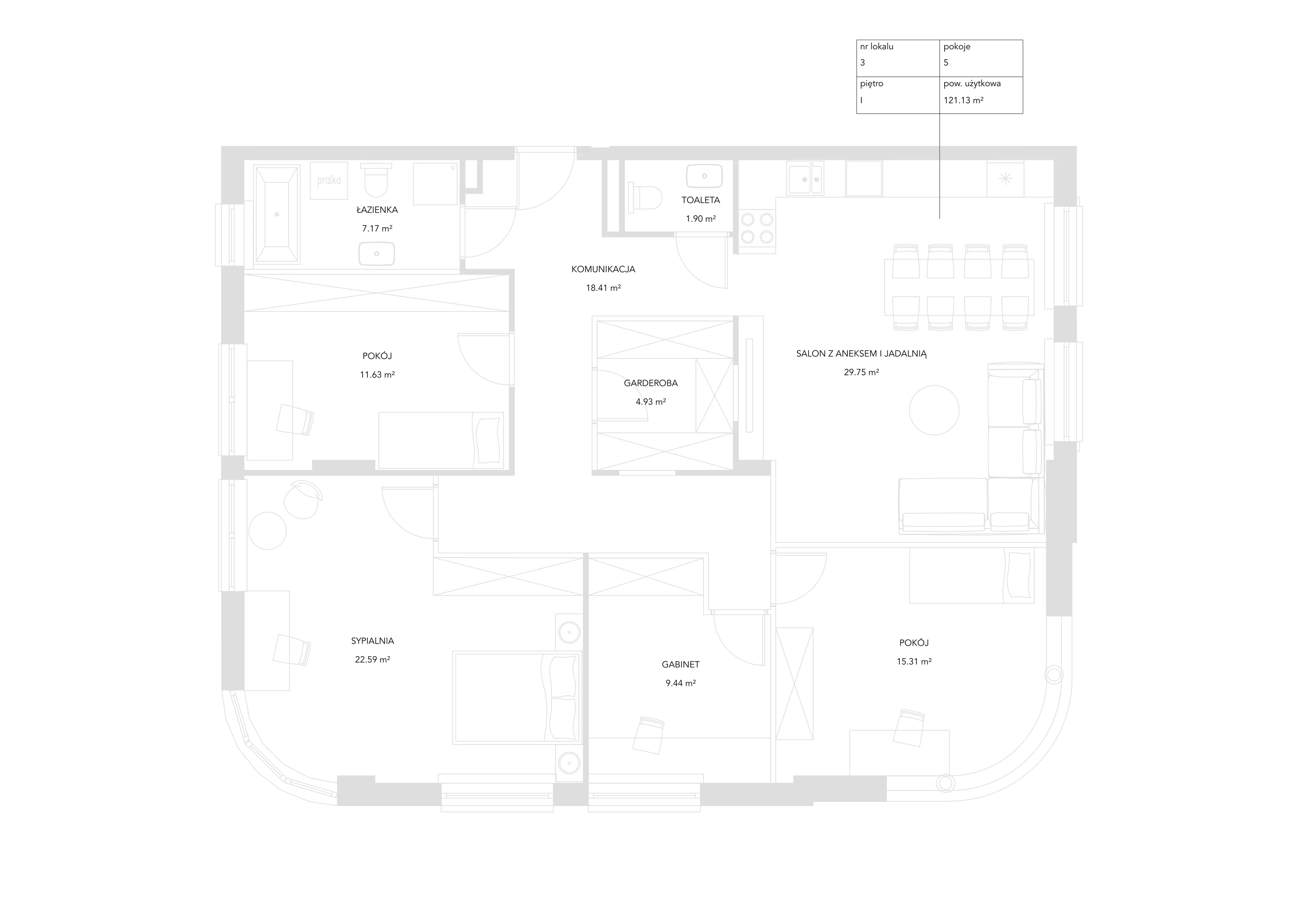 5 pokoi, mieszkanie 121,13 m², piętro 1, oferta nr 3, Zielony Zakątek, Warszawa, Włochy, Stare Włochy, ul. Krańcowa 5
