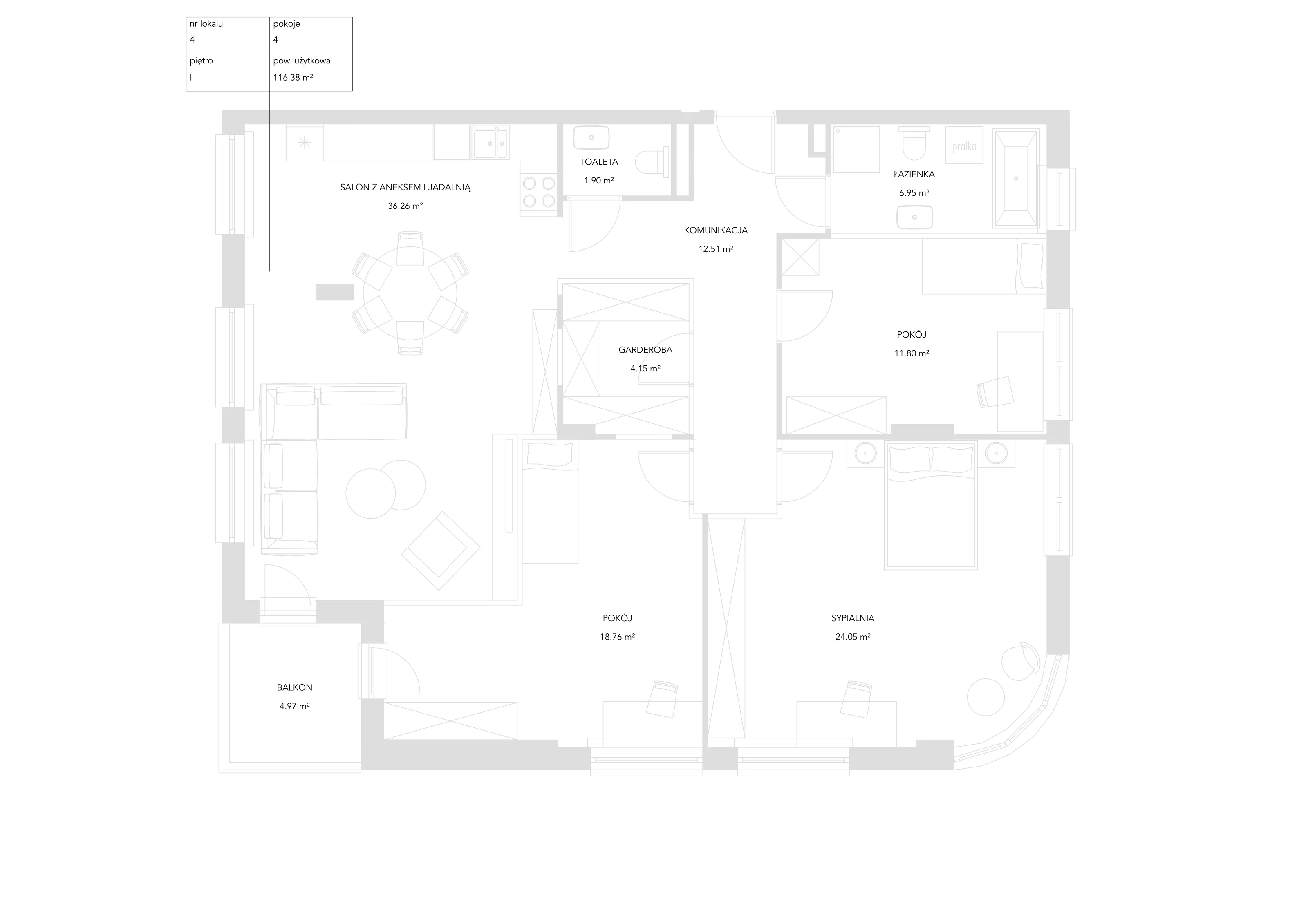 4 pokoje, mieszkanie 116,38 m², piętro 1, oferta nr 4, Zielony Zakątek, Warszawa, Włochy, Stare Włochy, ul. Krańcowa 5