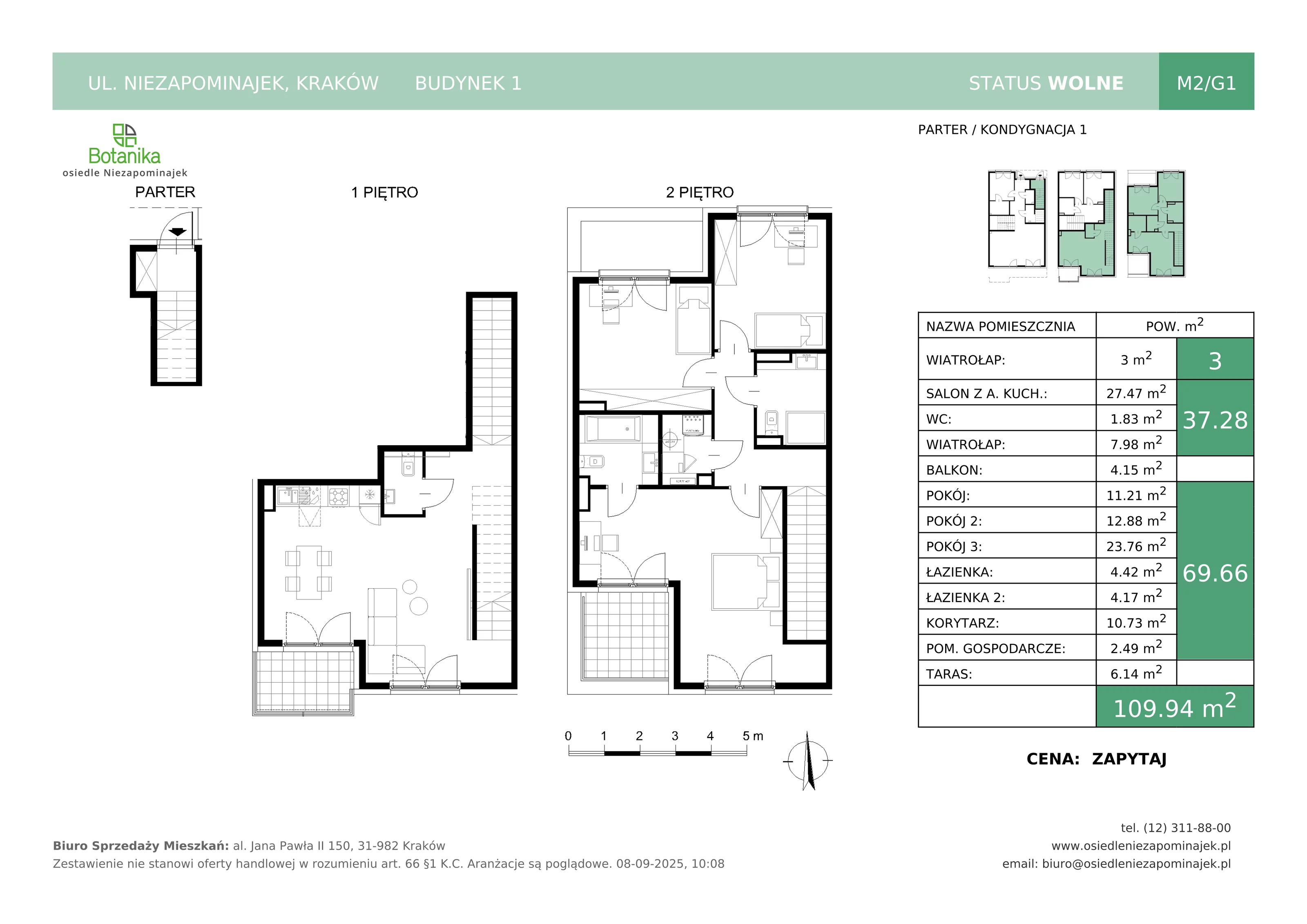 4 pokoje, mieszkanie 109,94 m², parter, oferta nr M2/G1, Osiedle Niezapominajek, Kraków, Zwierzyniec, ul. Niezapominajek