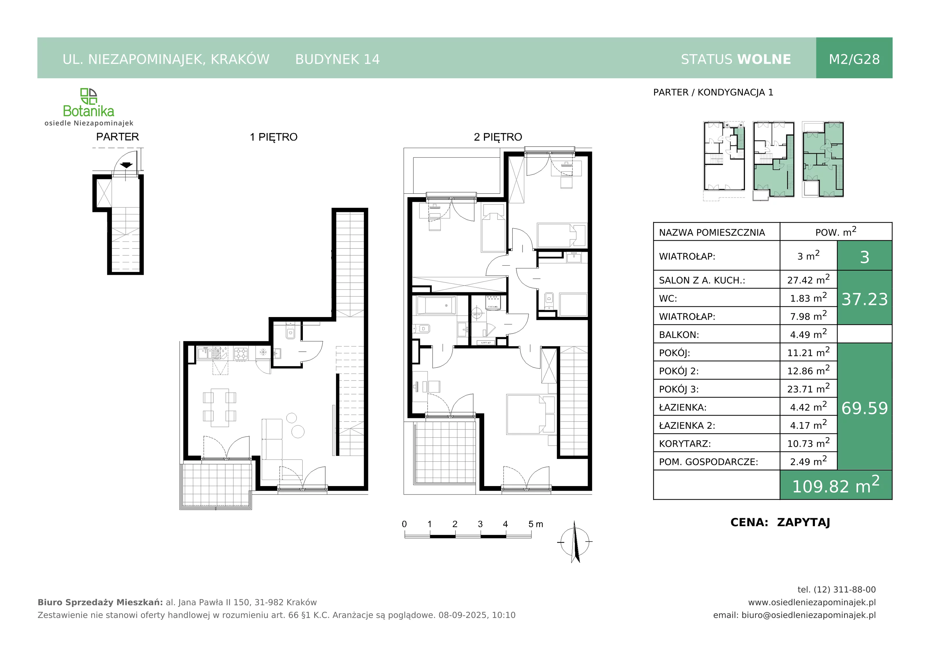 4 pokoje, mieszkanie 109,82 m², parter, oferta nr M2/G28, Osiedle Niezapominajek, Kraków, Zwierzyniec, ul. Niezapominajek