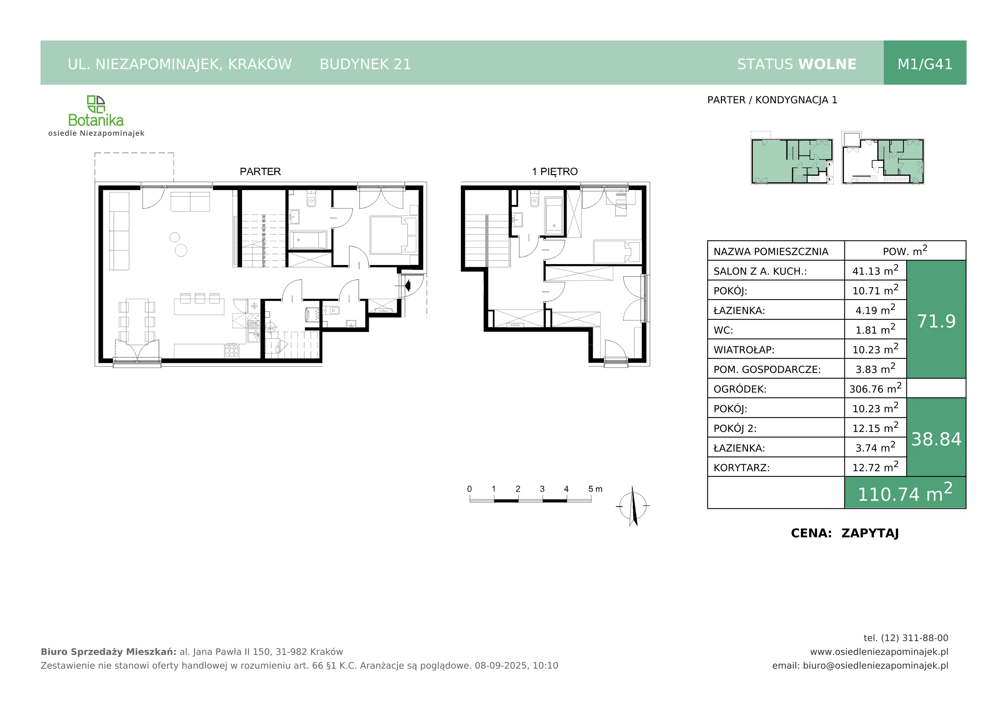 4 pokoje, mieszkanie 110,74 m², parter, oferta nr M1/G41, Osiedle Niezapominajek, Kraków, Zwierzyniec, ul. Niezapominajek