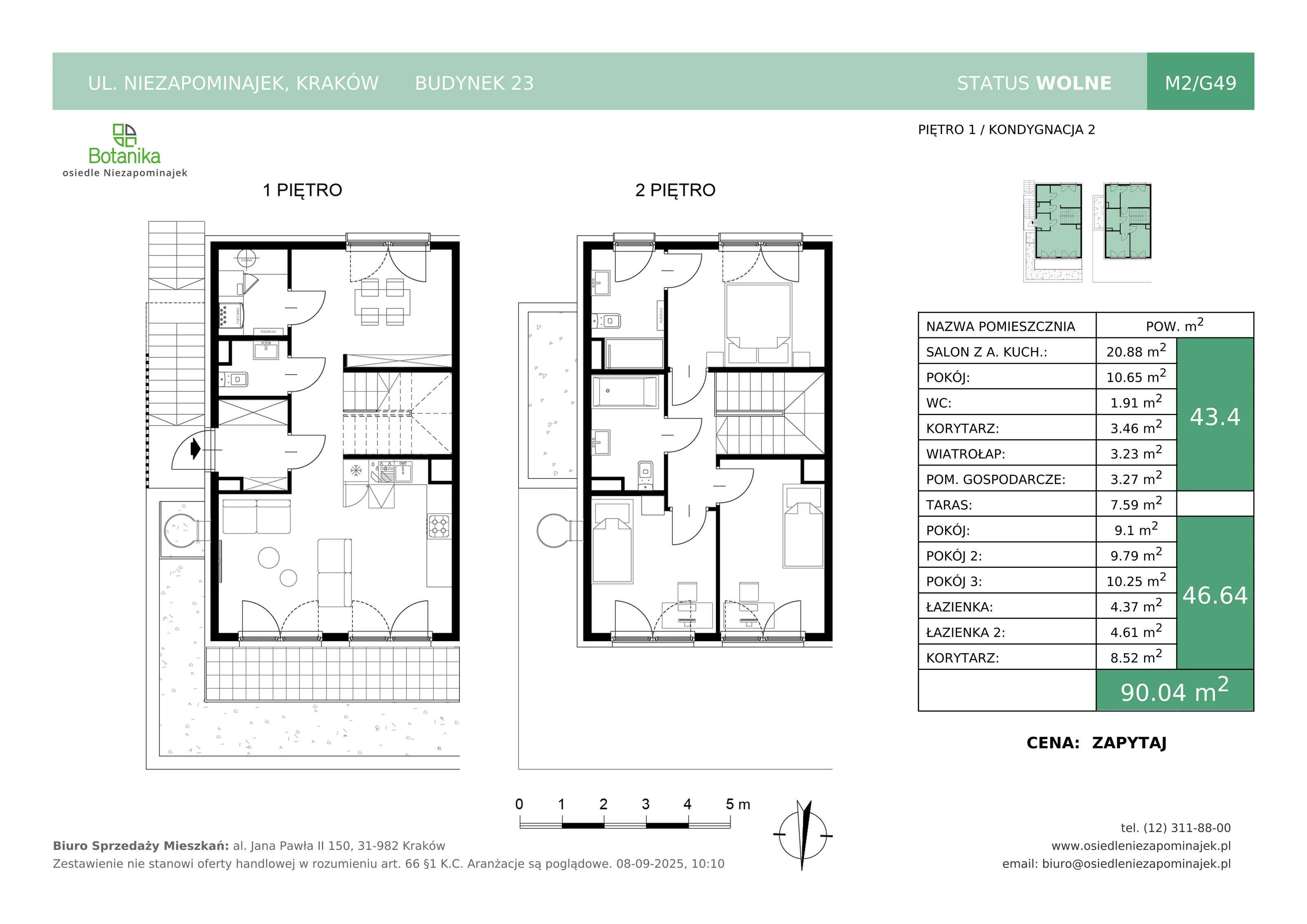 5 pokoi, mieszkanie 90,04 m², piętro 1, oferta nr M2/G49, Osiedle Niezapominajek, Kraków, Zwierzyniec, ul. Niezapominajek