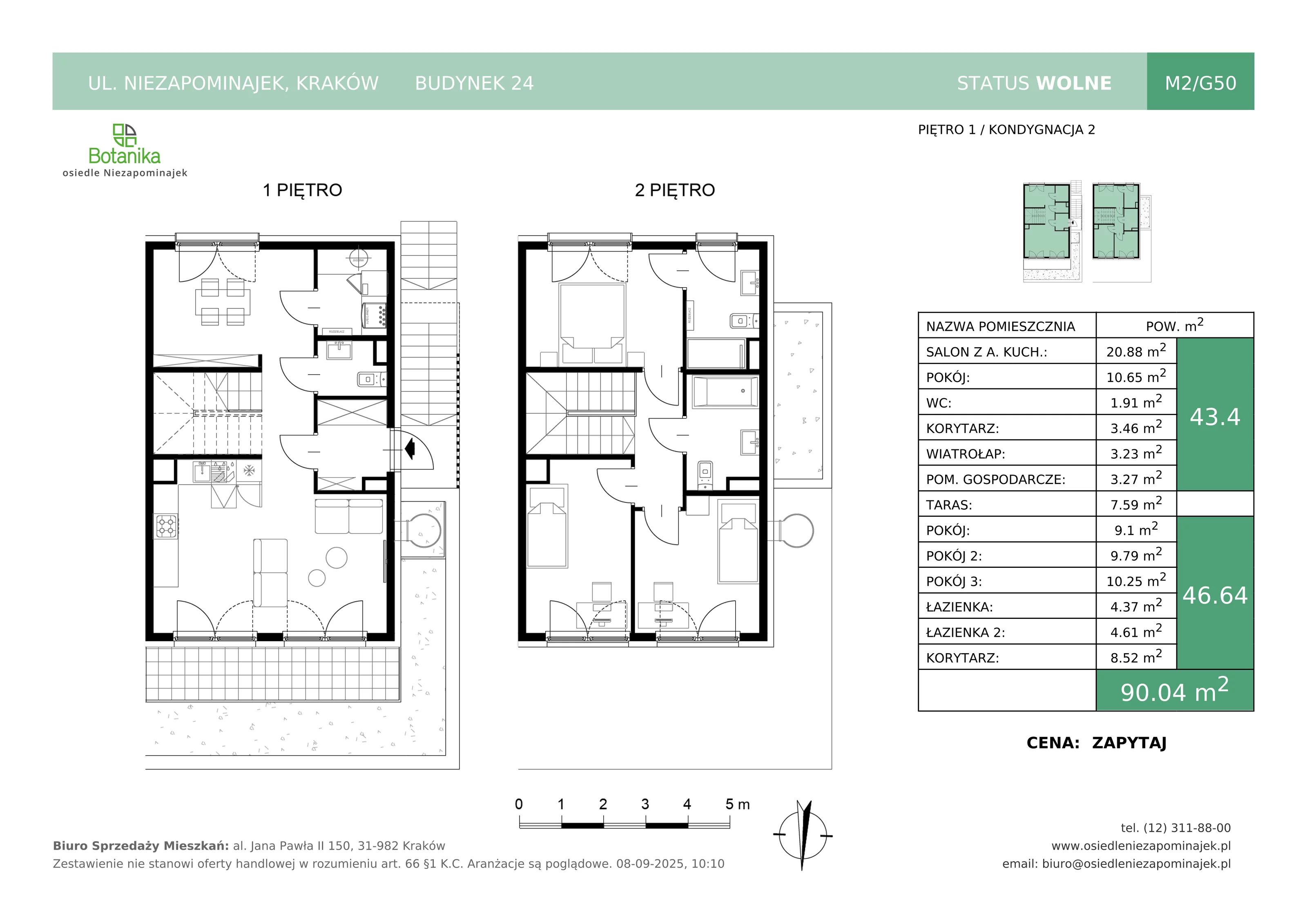 5 pokoi, mieszkanie 90,04 m², piętro 1, oferta nr M2/G50, Osiedle Niezapominajek, Kraków, Zwierzyniec, ul. Niezapominajek