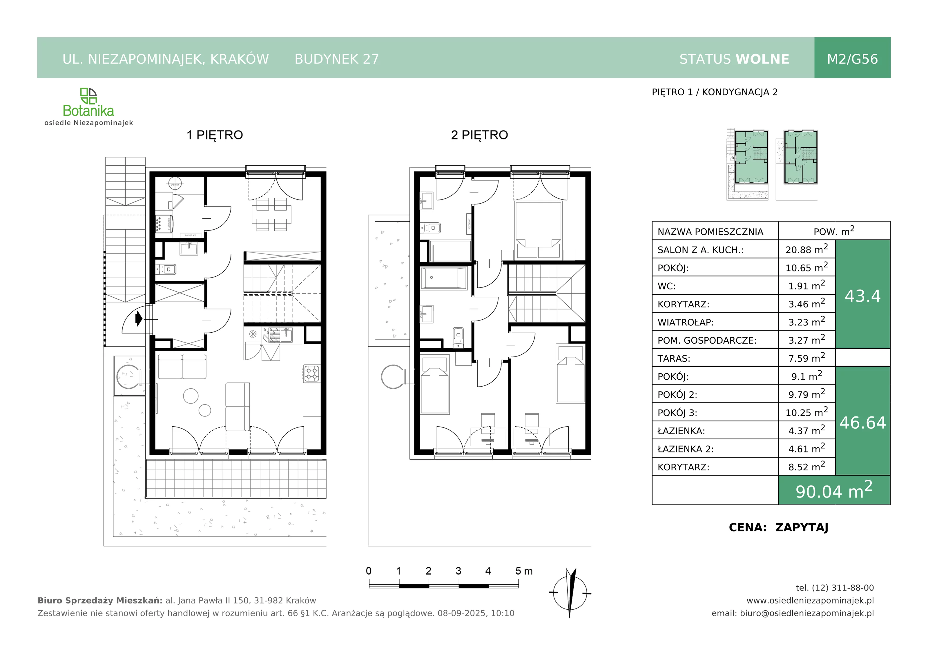 5 pokoi, mieszkanie 90,04 m², piętro 1, oferta nr M2/G56, Osiedle Niezapominajek, Kraków, Zwierzyniec, ul. Niezapominajek